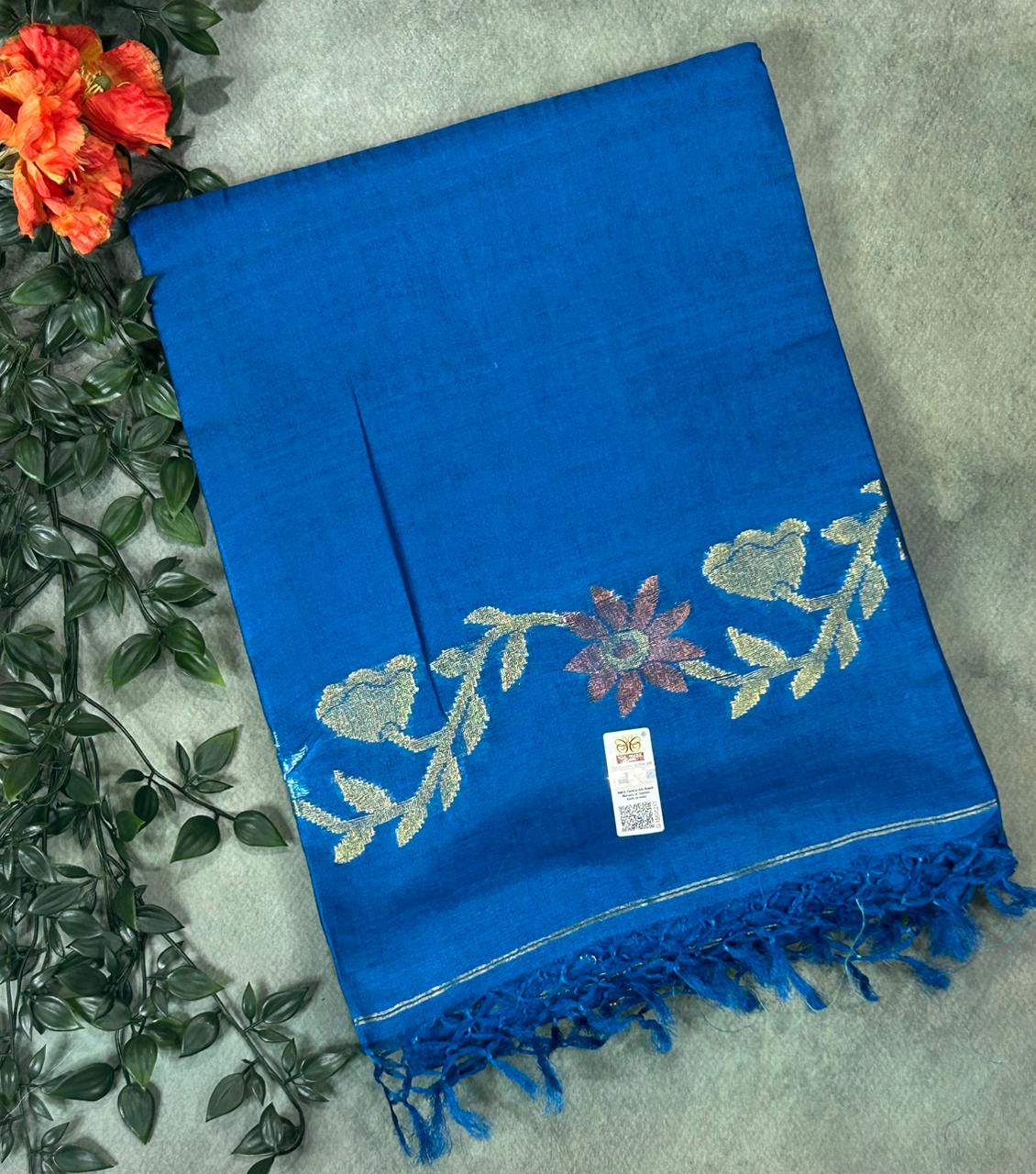 Blue pure jamdani tussar saree