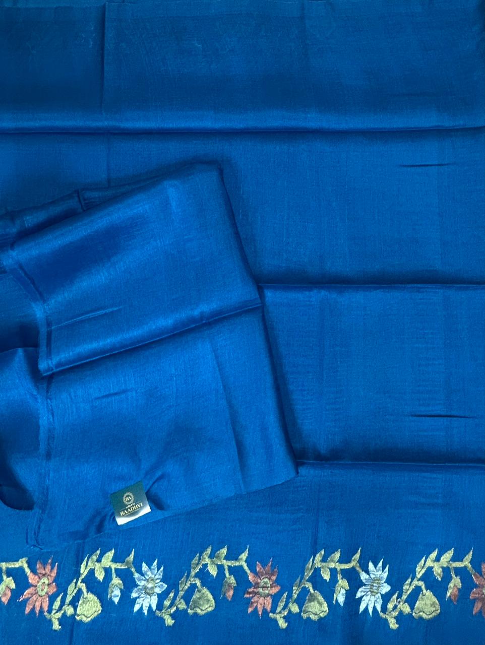 Blue pure jamdani tussar saree