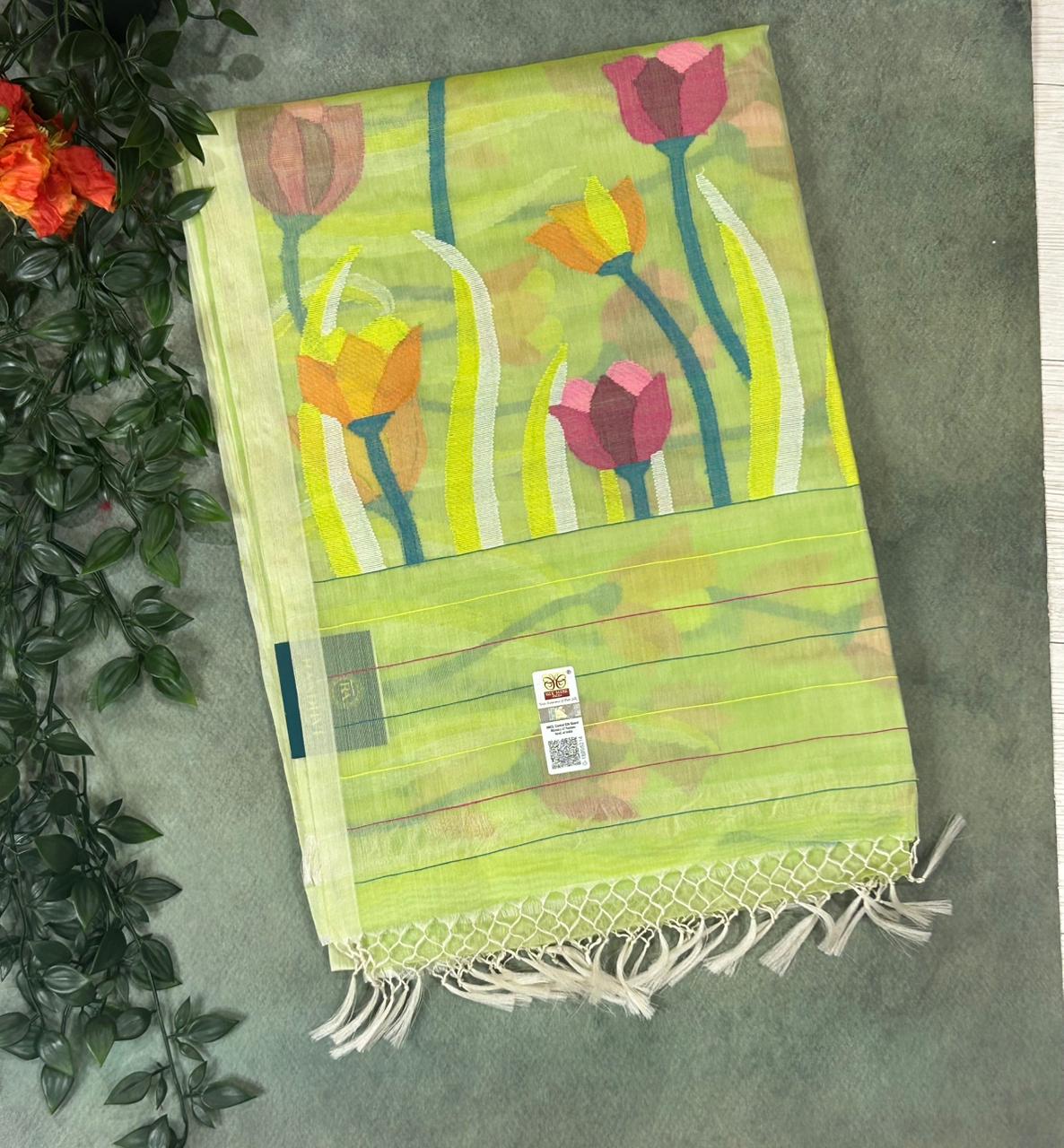 Neon green pure jamdani organza saree