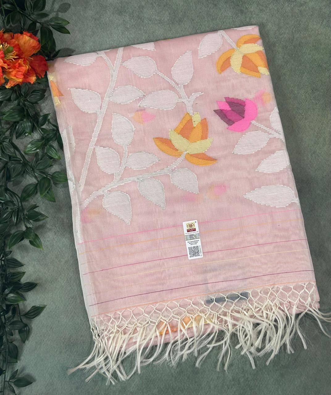 Light pink pure jamdani organza saree