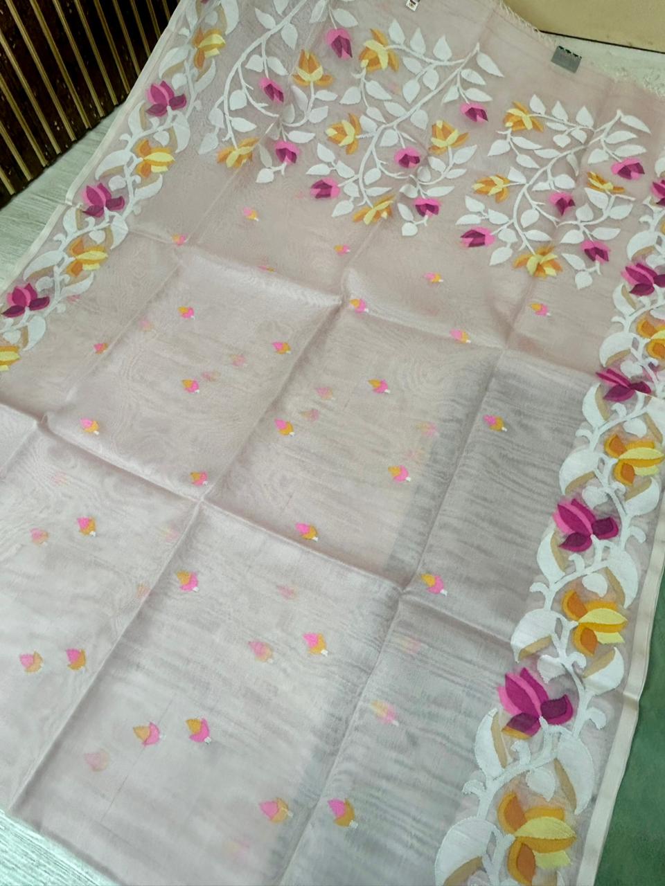 Light pink pure jamdani organza saree