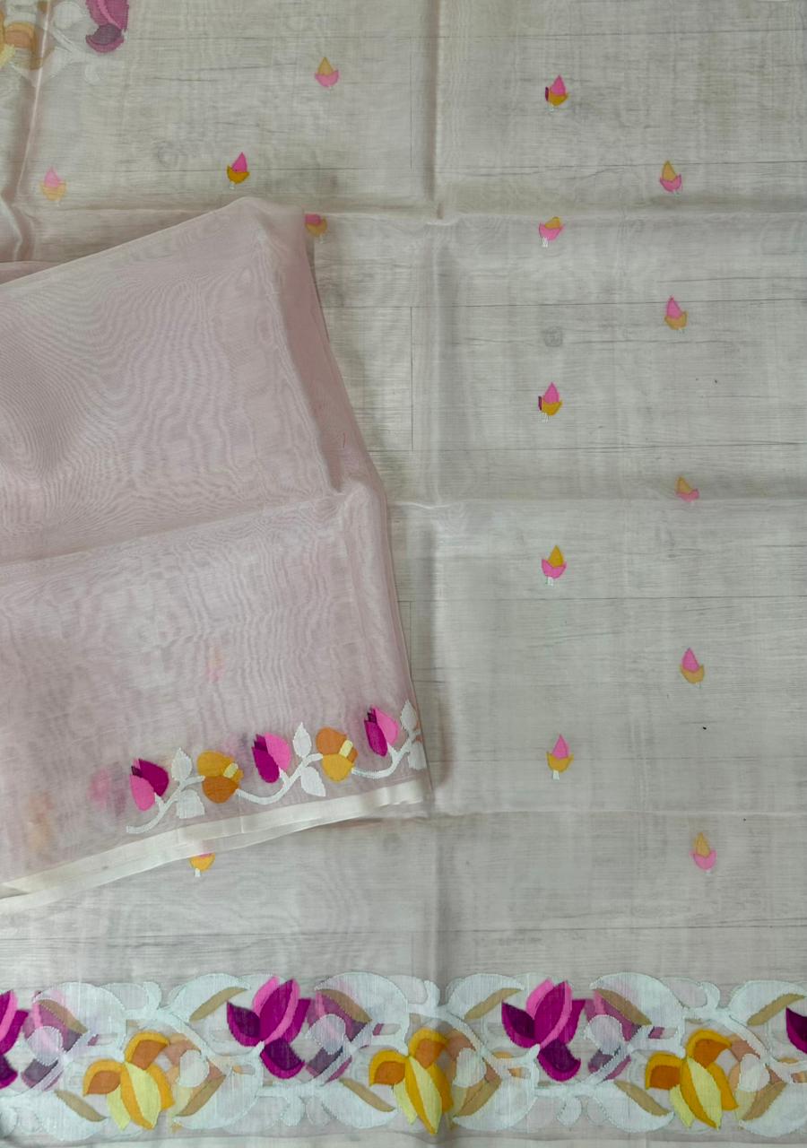 Light pink pure jamdani organza saree
