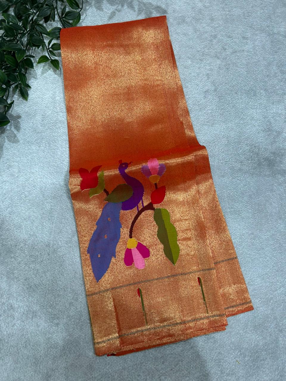 Purple pure paithani tissue blouse with mysore crepe silk saree 101