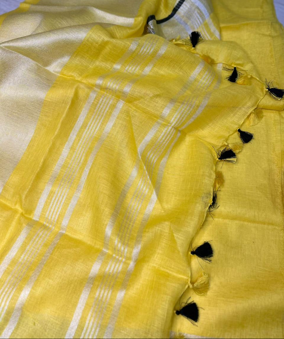 Yellow n black linen 101 saree