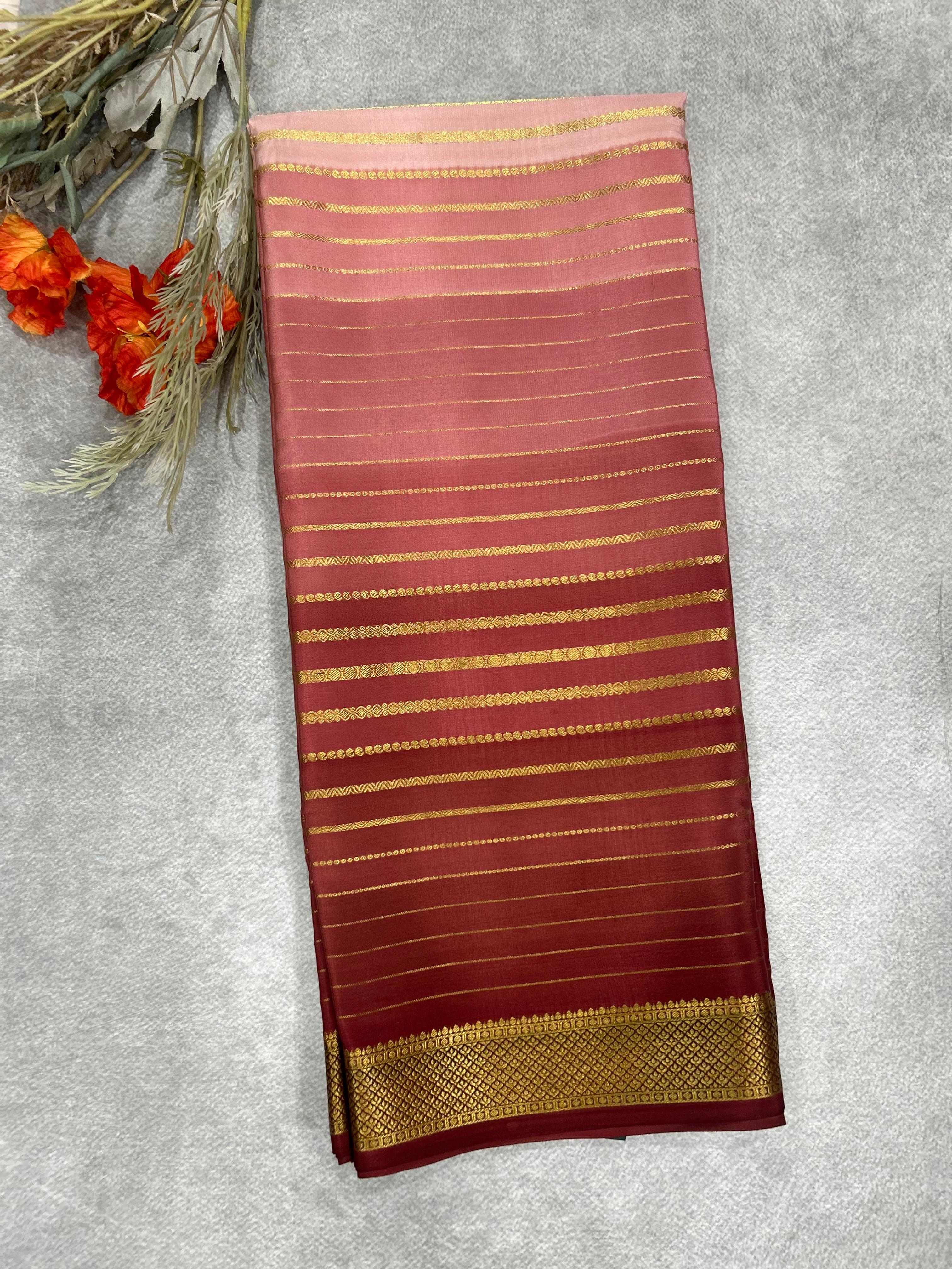 Brown stripes mysore silk saree 101
