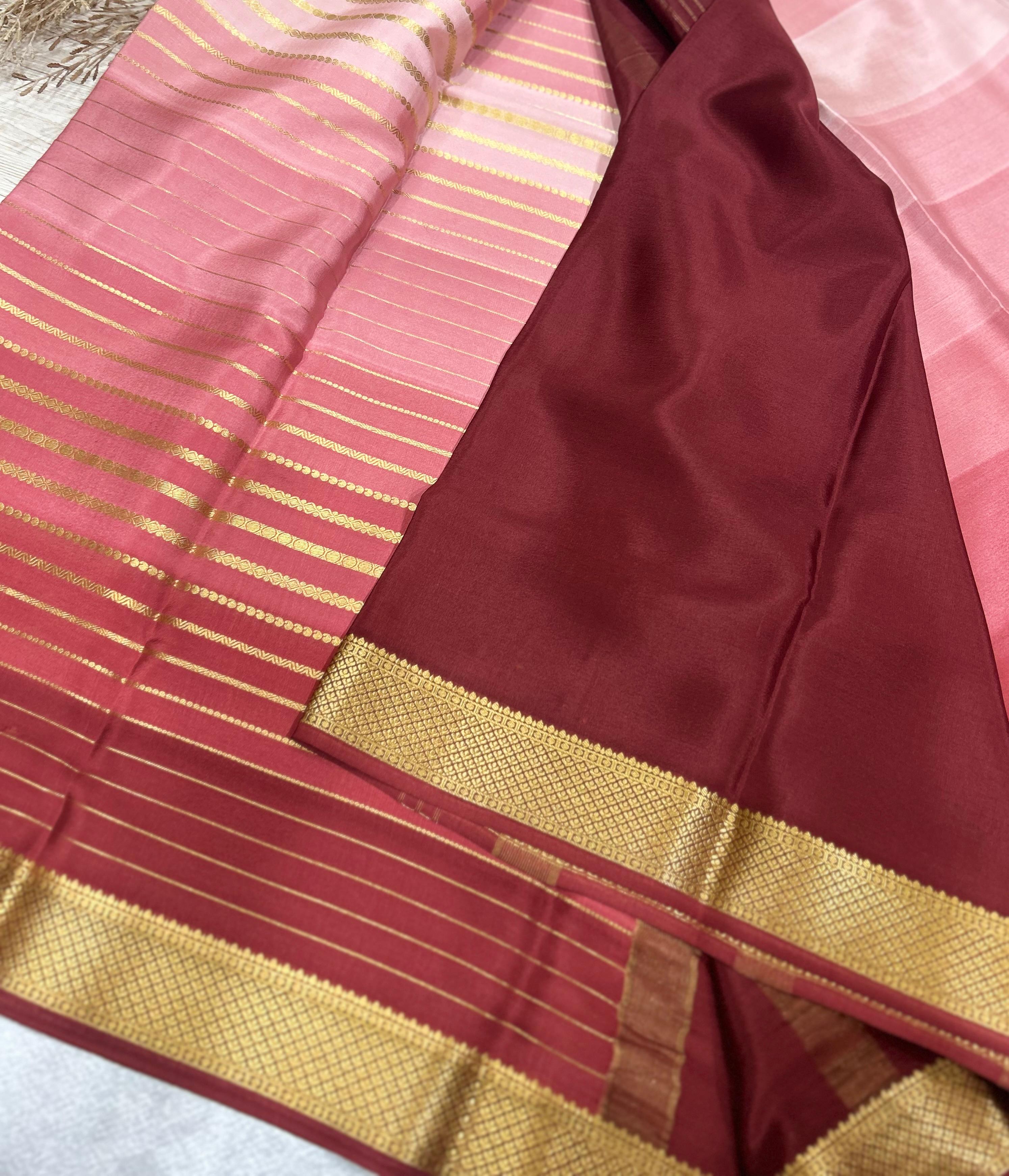 Brown stripes mysore silk saree 101