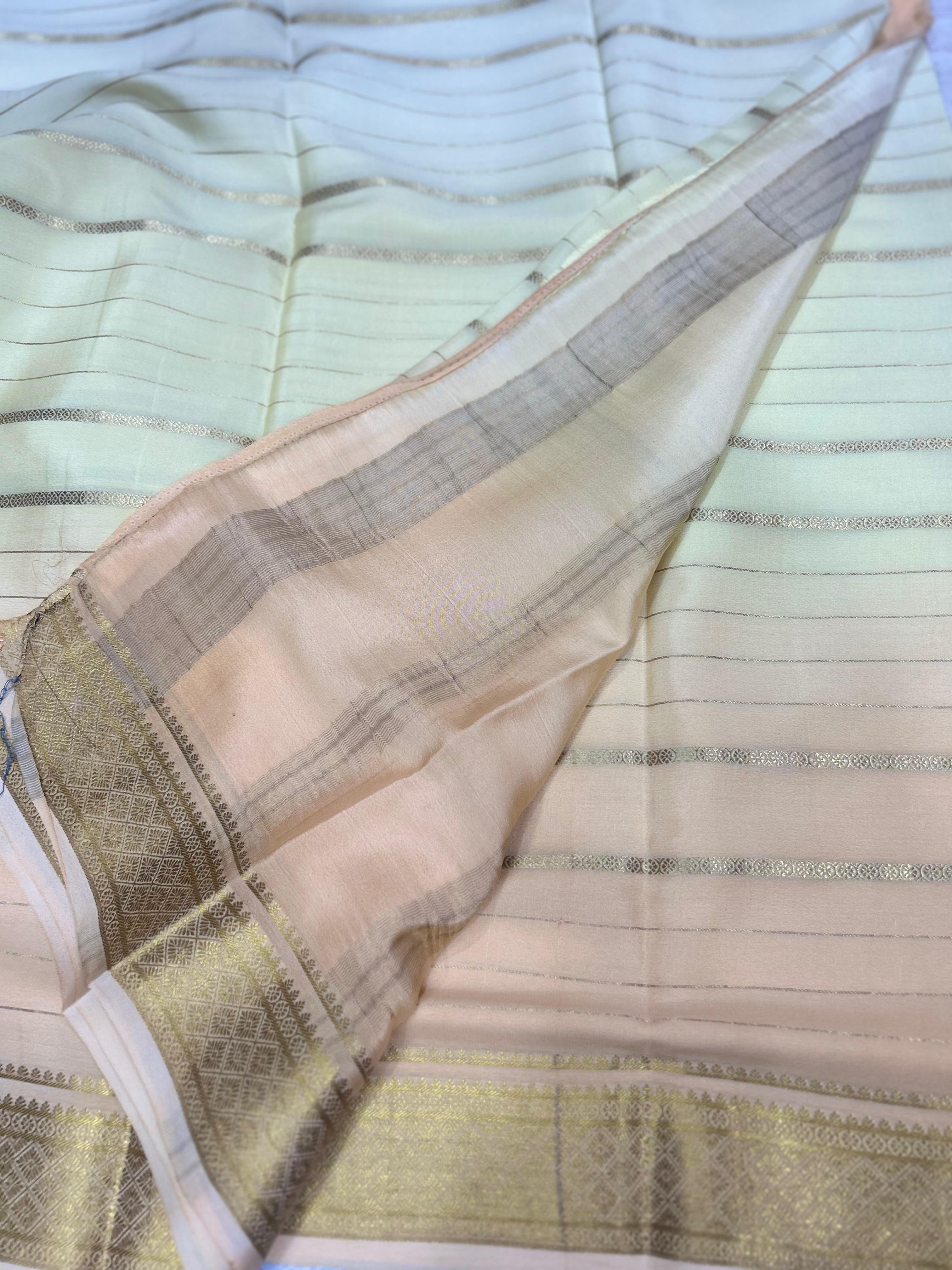 Cream stripes mysore silk saree 101