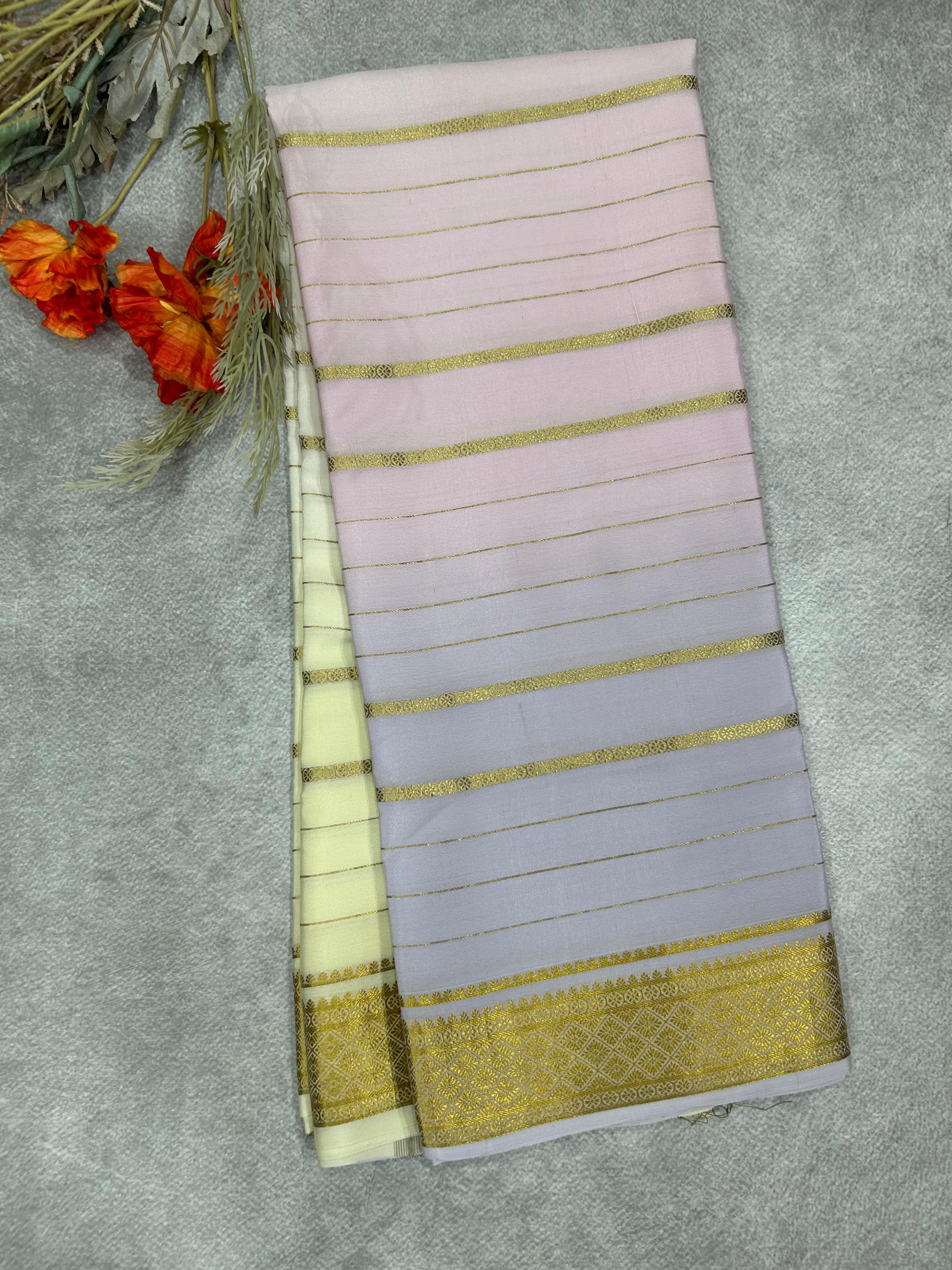 Cream stripes mysore silk saree 101