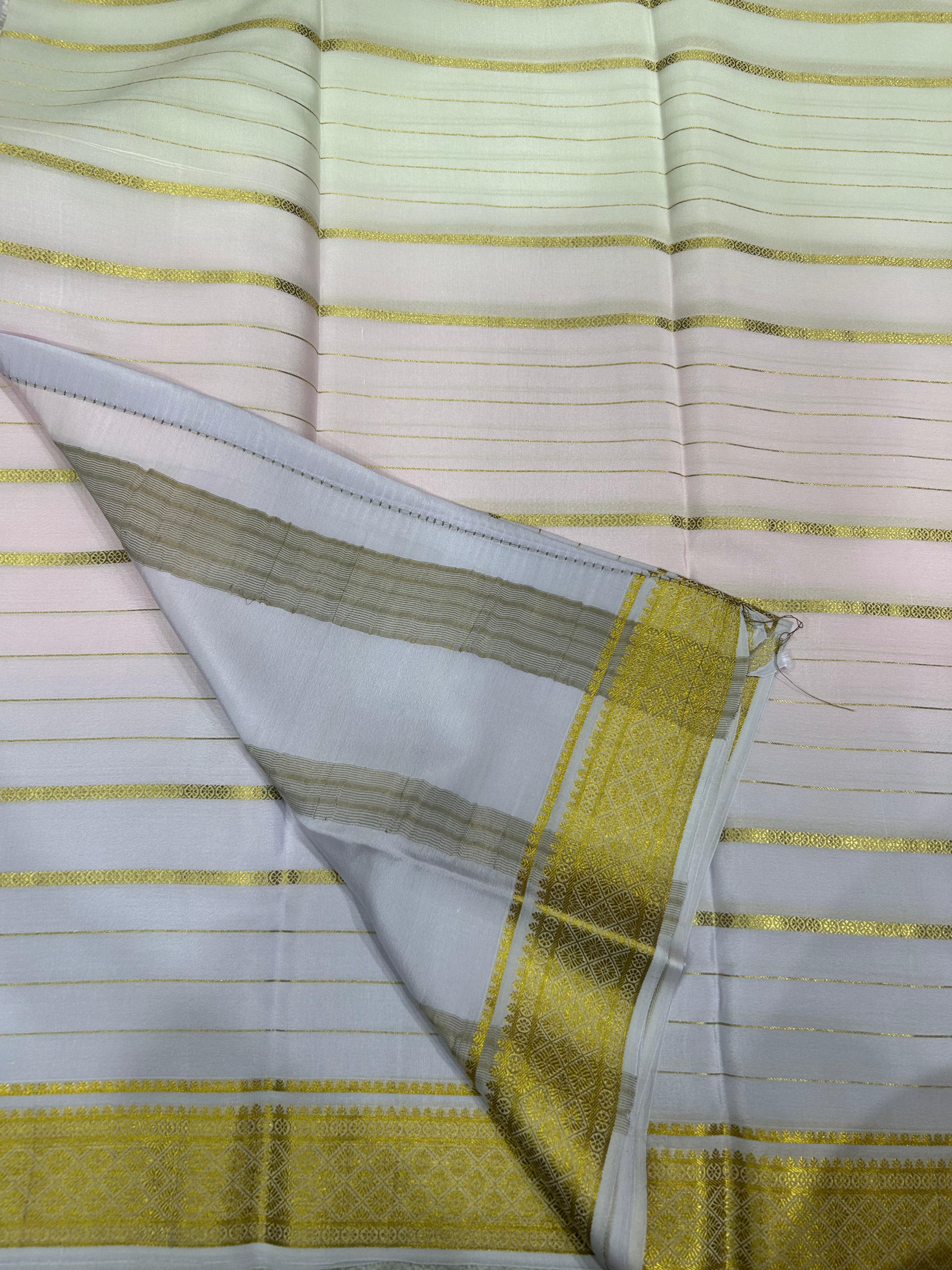 Cream stripes mysore silk saree 101