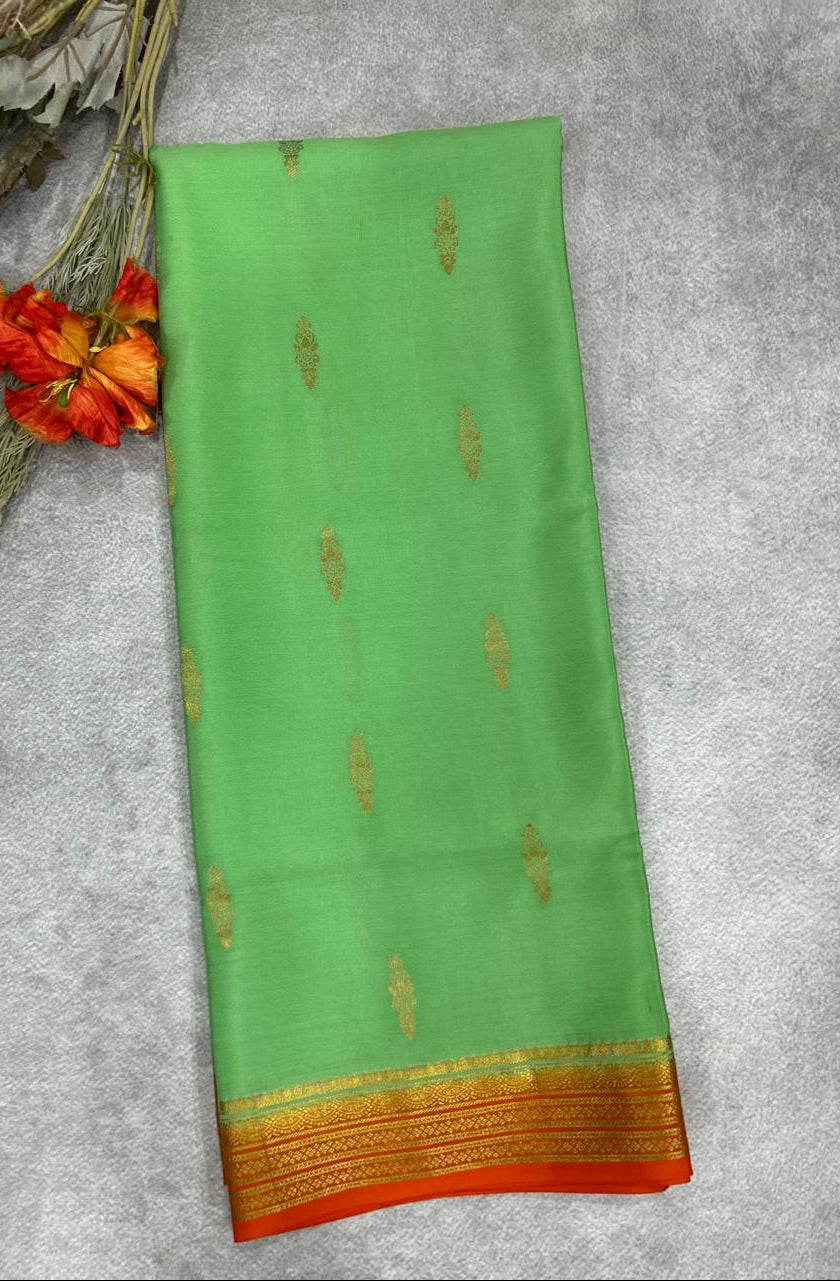 Pista Green Pure Crepe Mysore Silk with butta 101