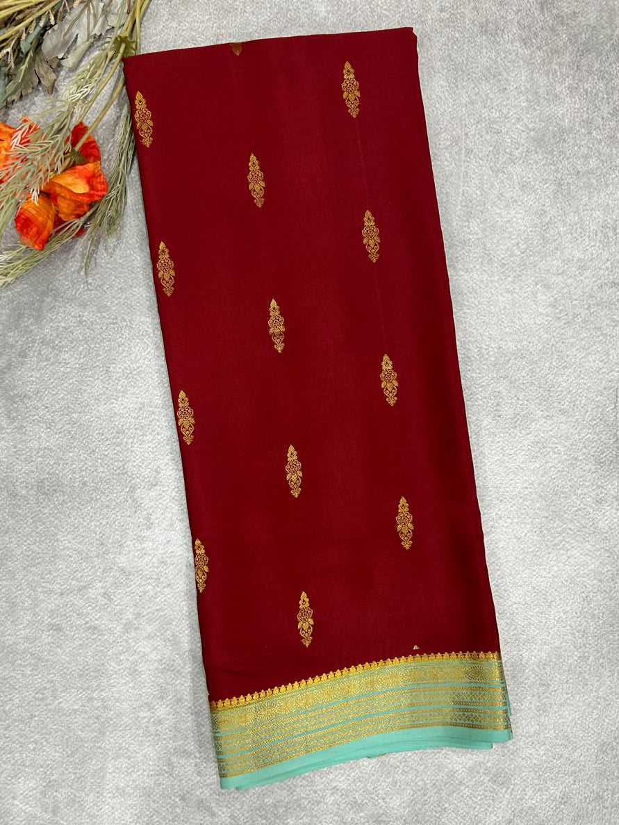 Marron  Pure Crepe Mysore Silk with butta 101