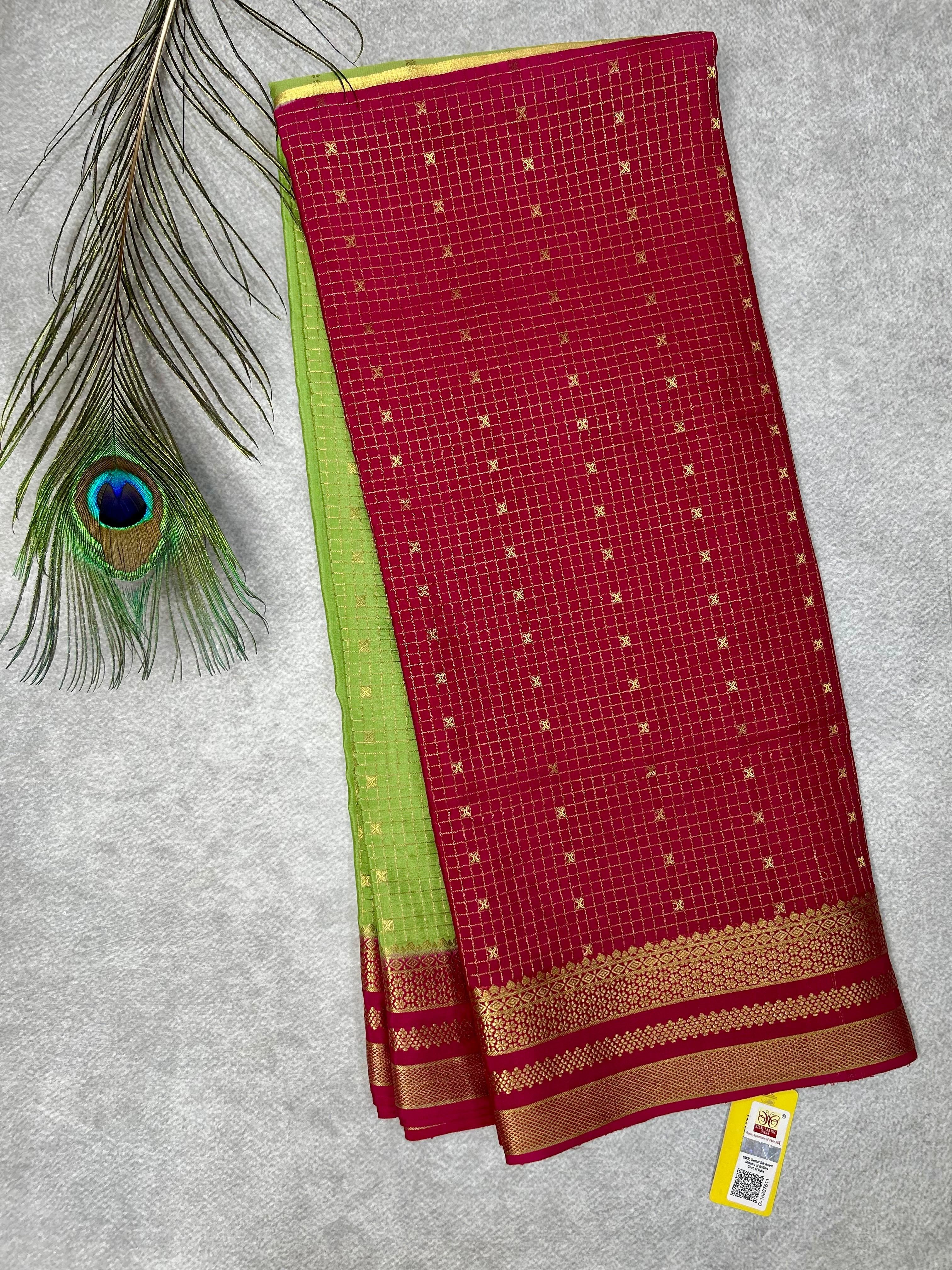 Pastel green n pink half n half pure mysore silk-101 saree
