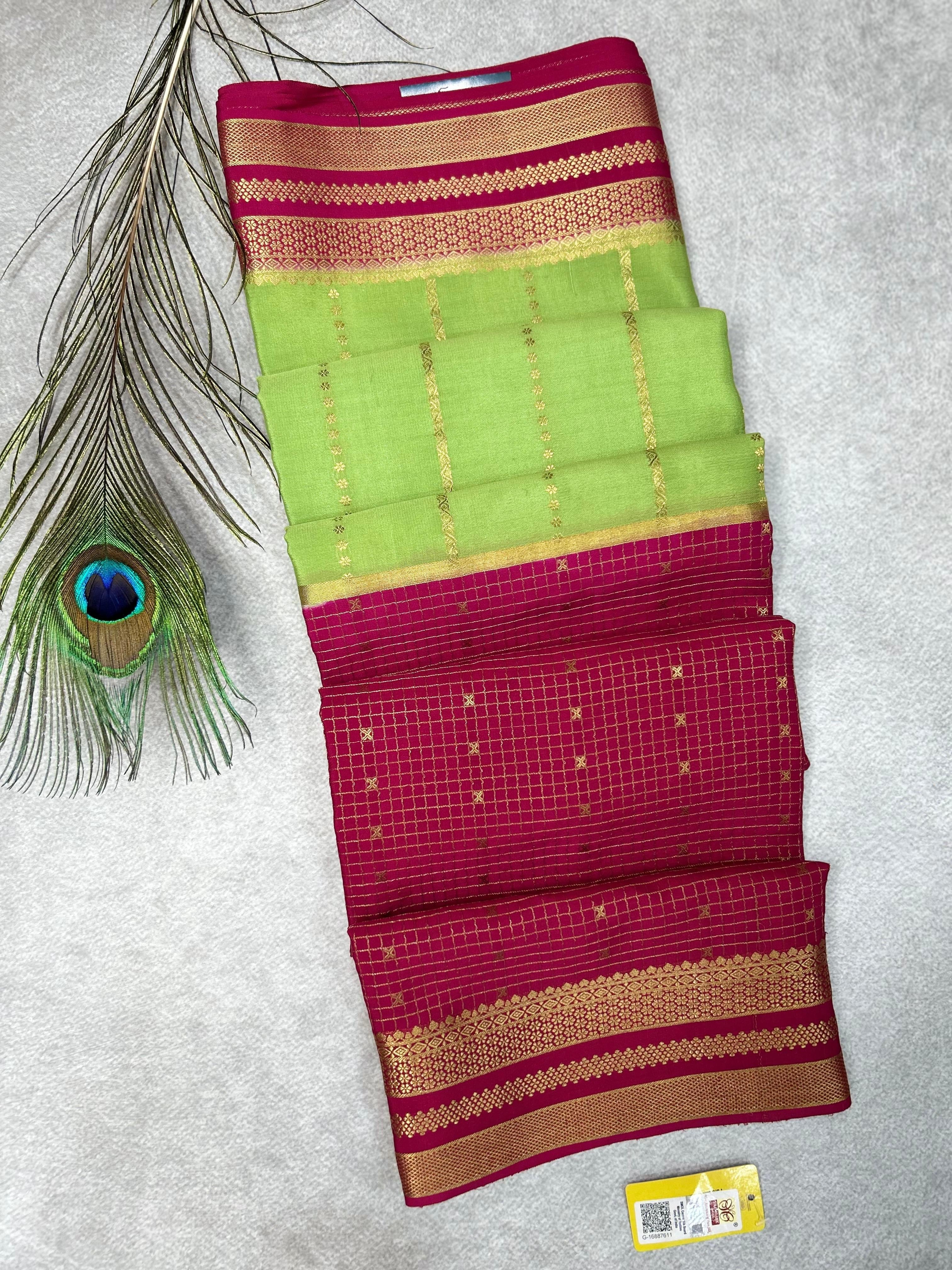 Pastel green n pink half n half pure mysore silk-101 saree
