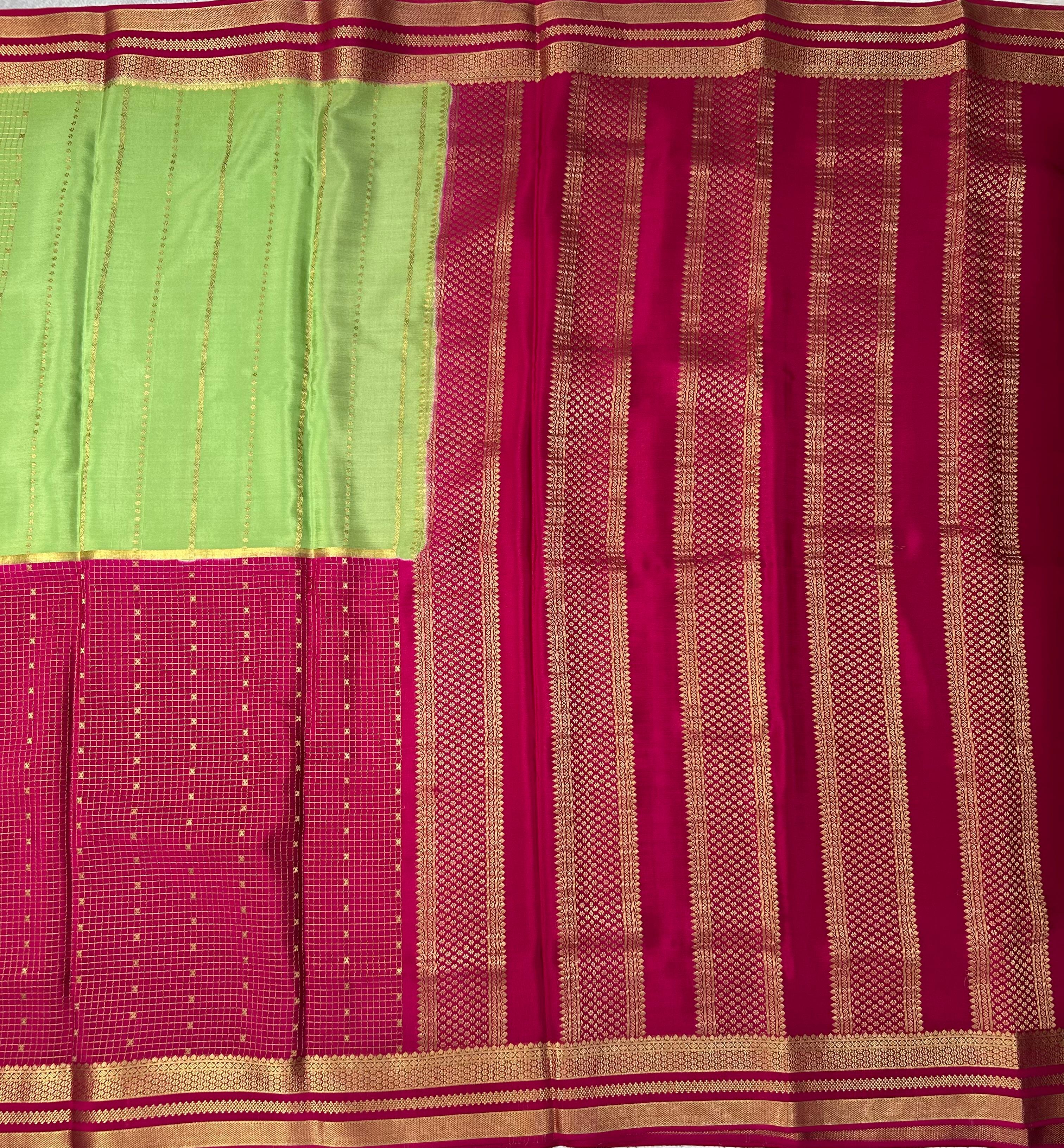 Pastel green n pink half n half pure mysore silk-101 saree