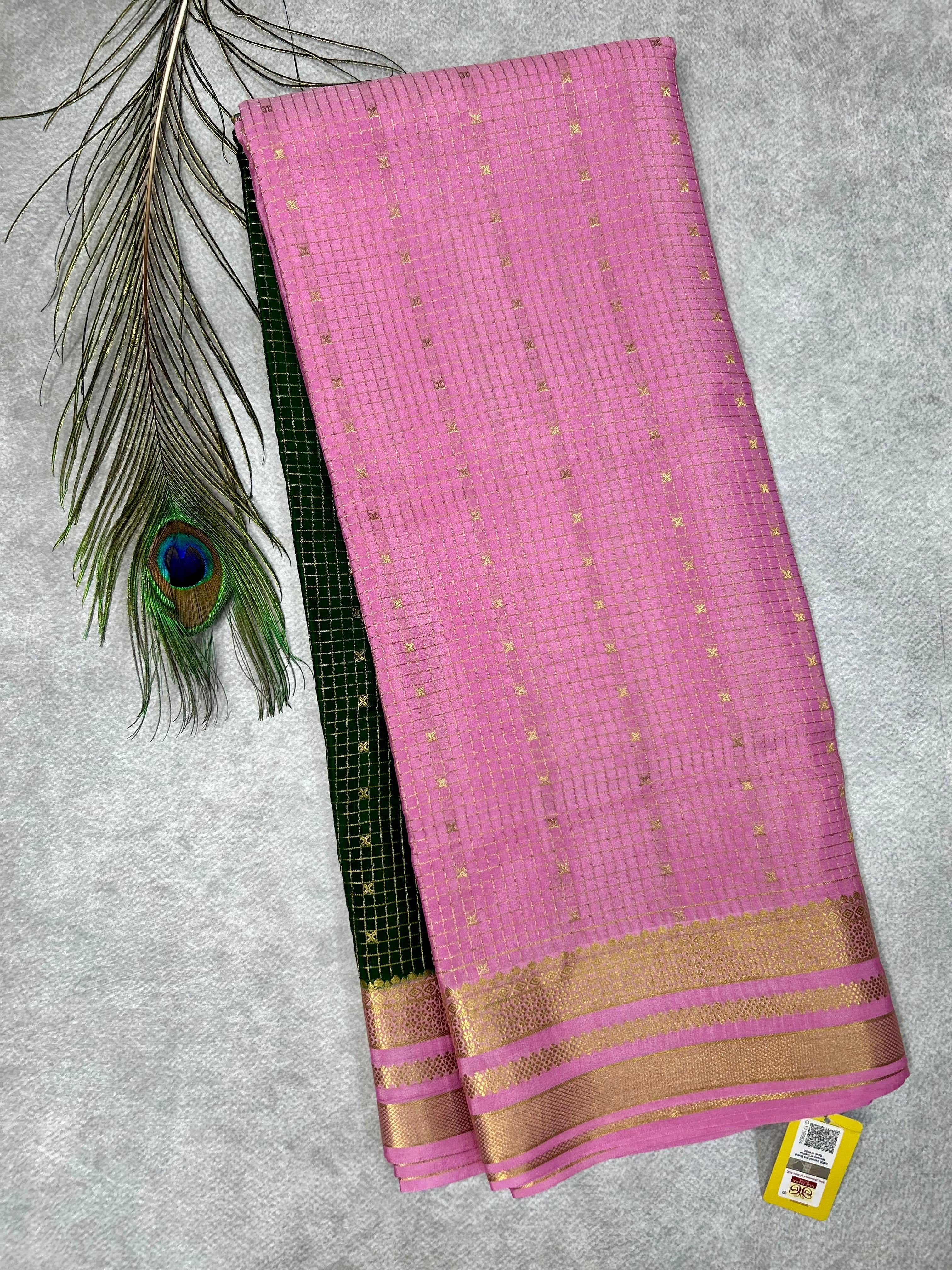 Pink n green Half n half pure mysore silk-101 saree