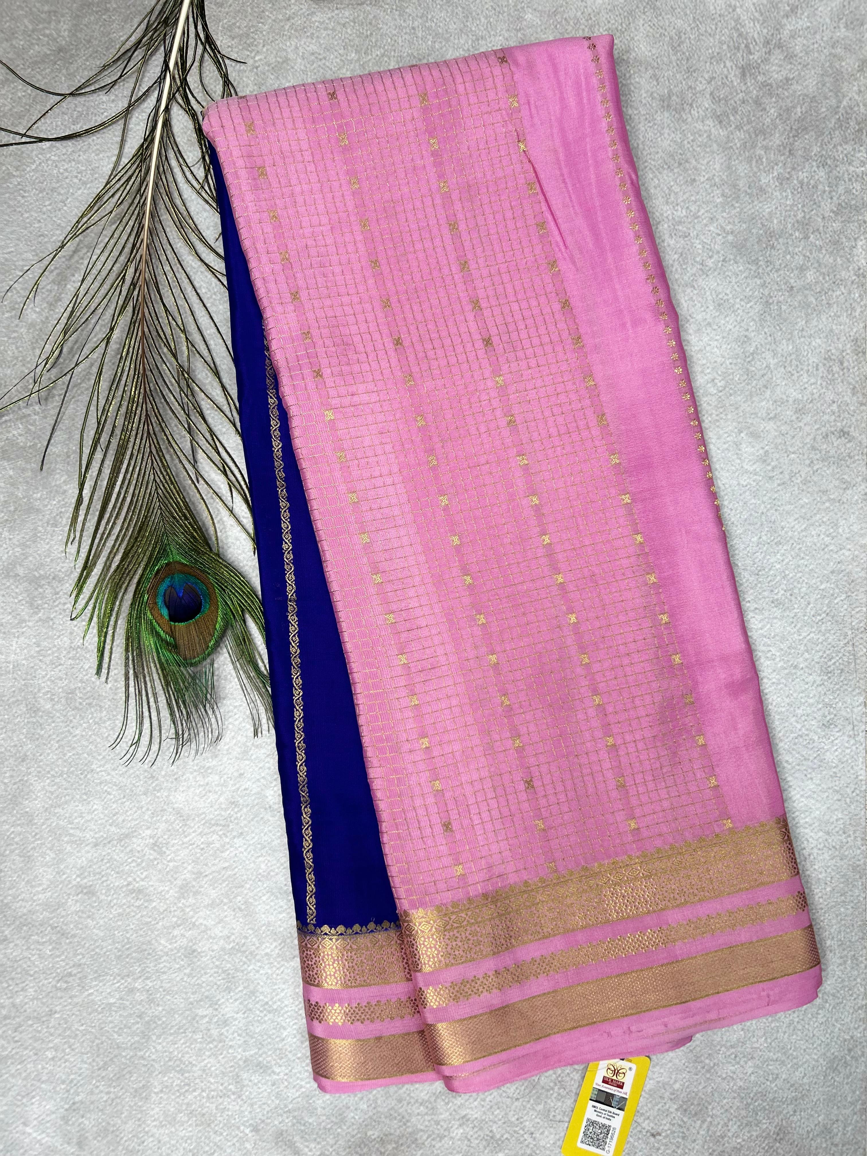 Pink n blue half n half pure mysore silk-101 saree