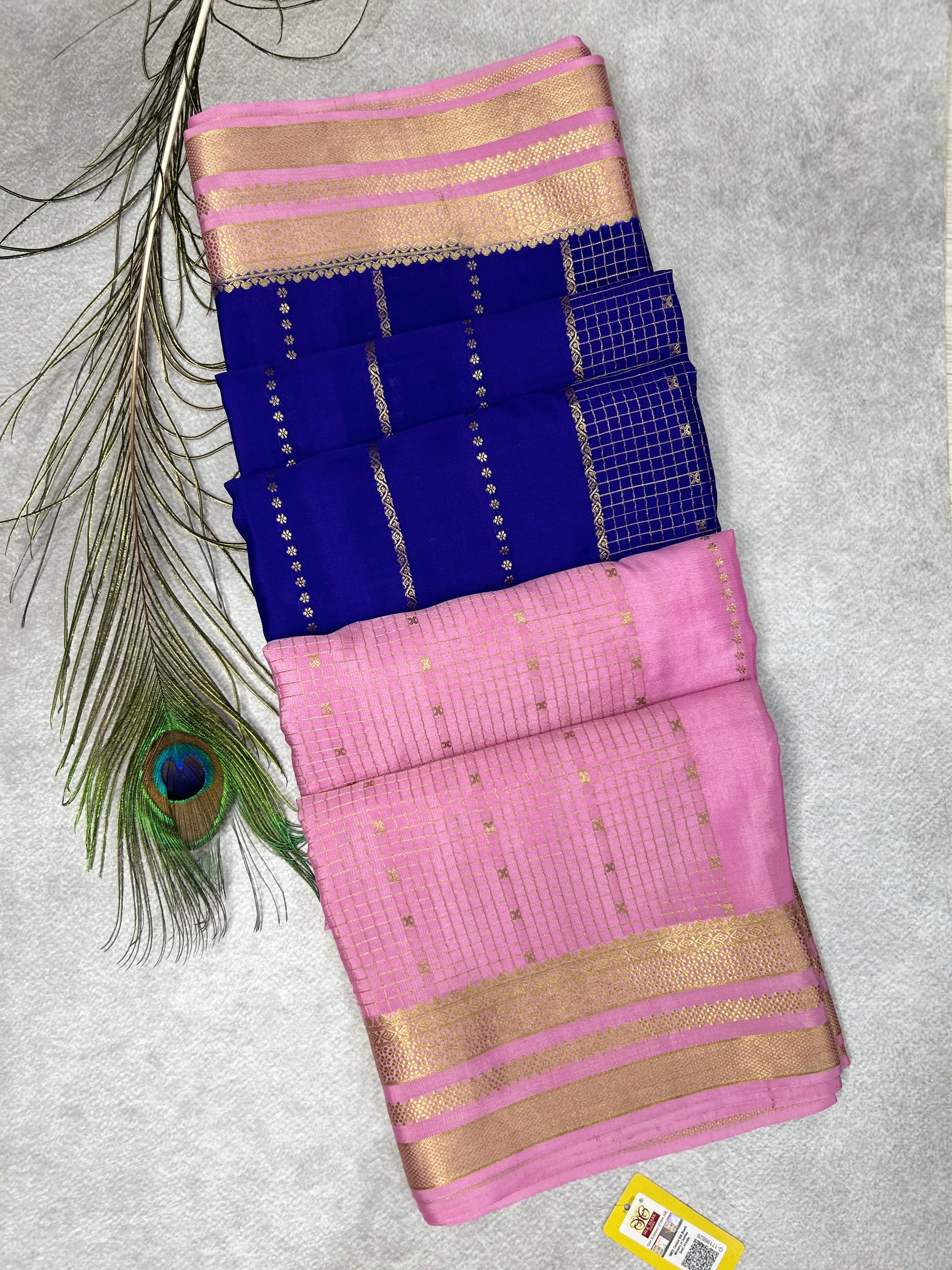 Pink n blue half n half pure mysore silk-101 saree