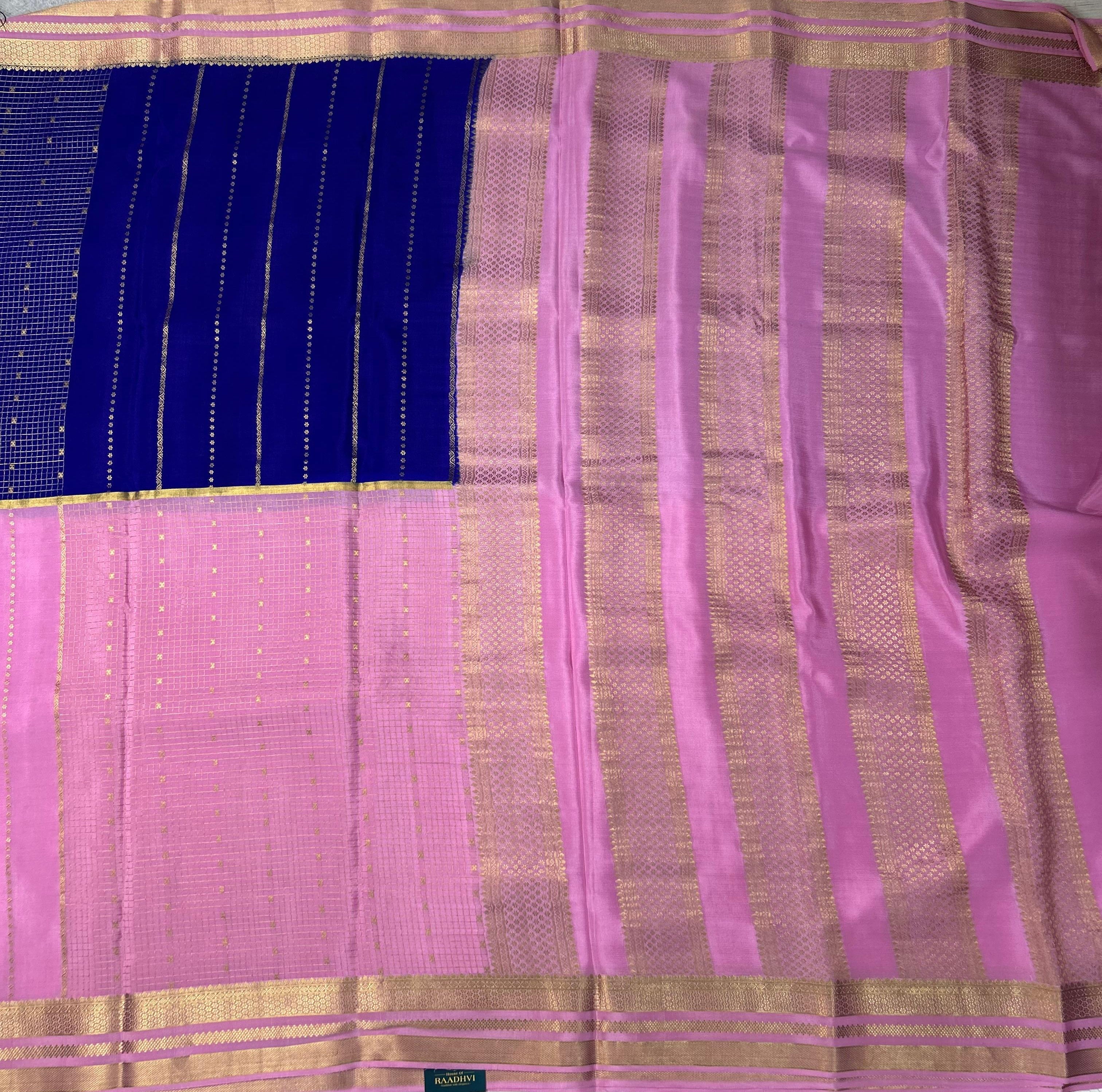 Pink n blue half n half pure mysore silk-101 saree
