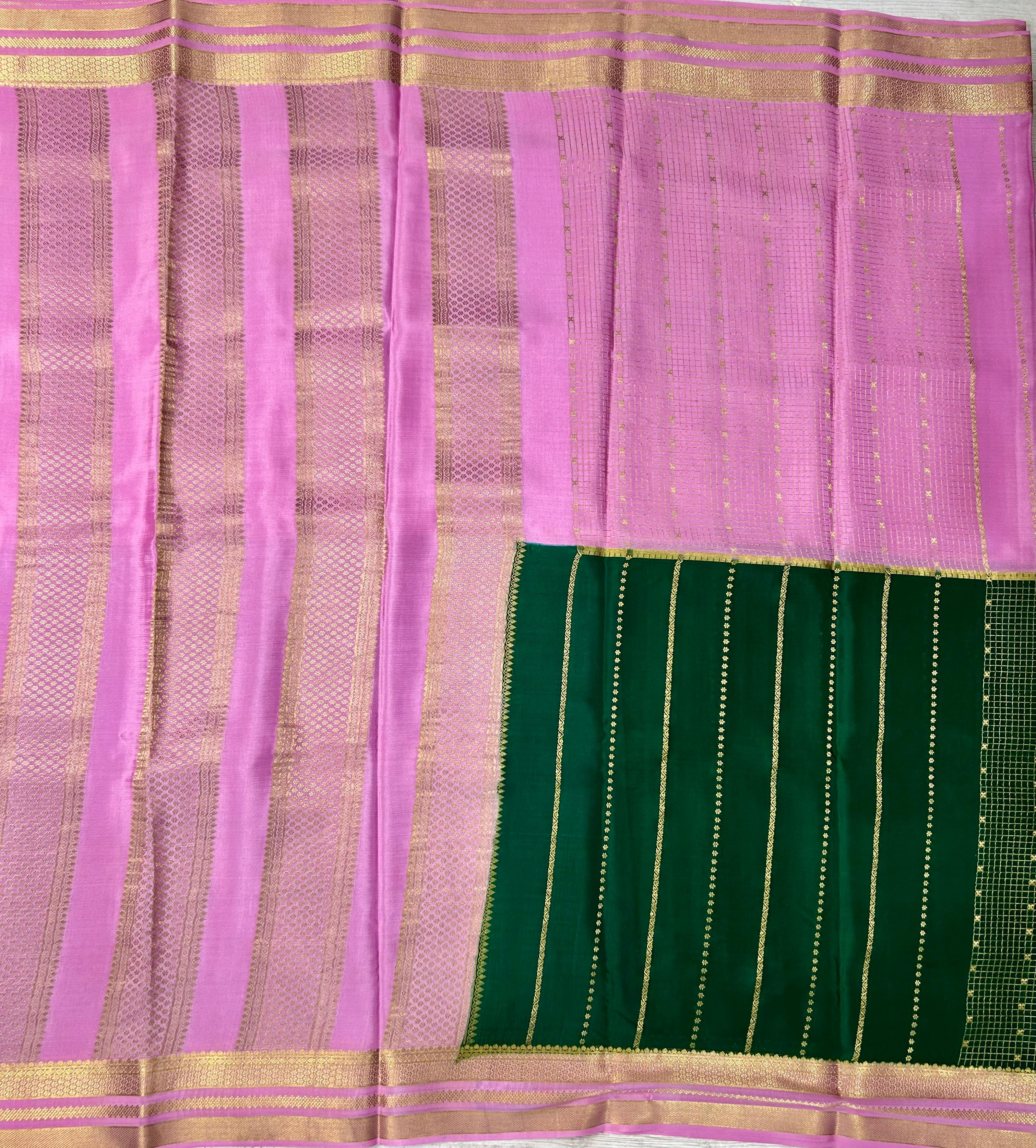 Pink n green Half n half pure mysore silk-101 saree