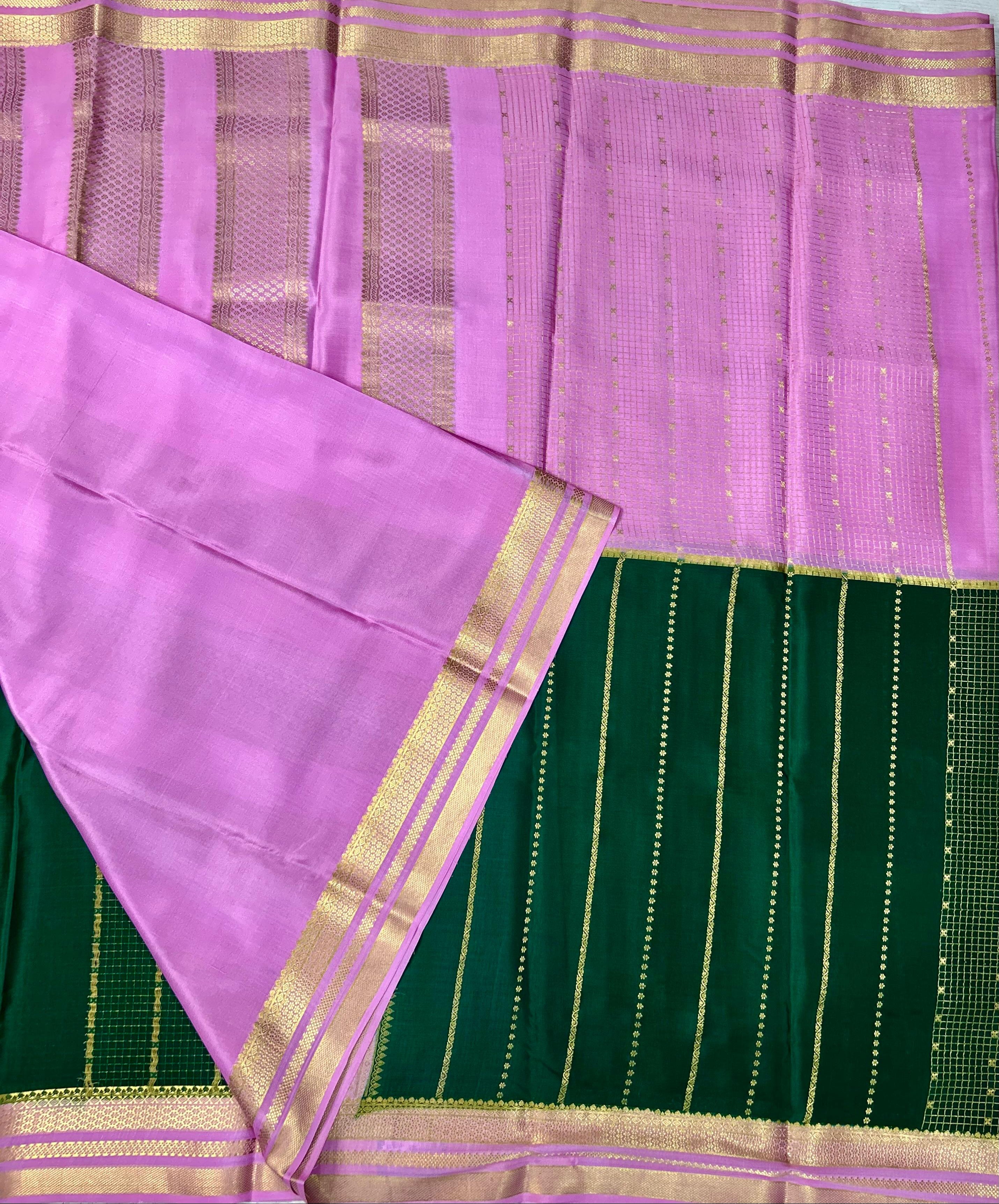 Pink n green Half n half pure mysore silk-101 saree