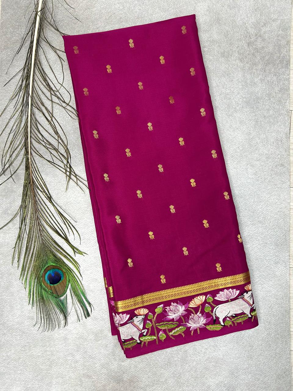 Megenta pichwai embrodiery pure mysore crepe silk-101 saree