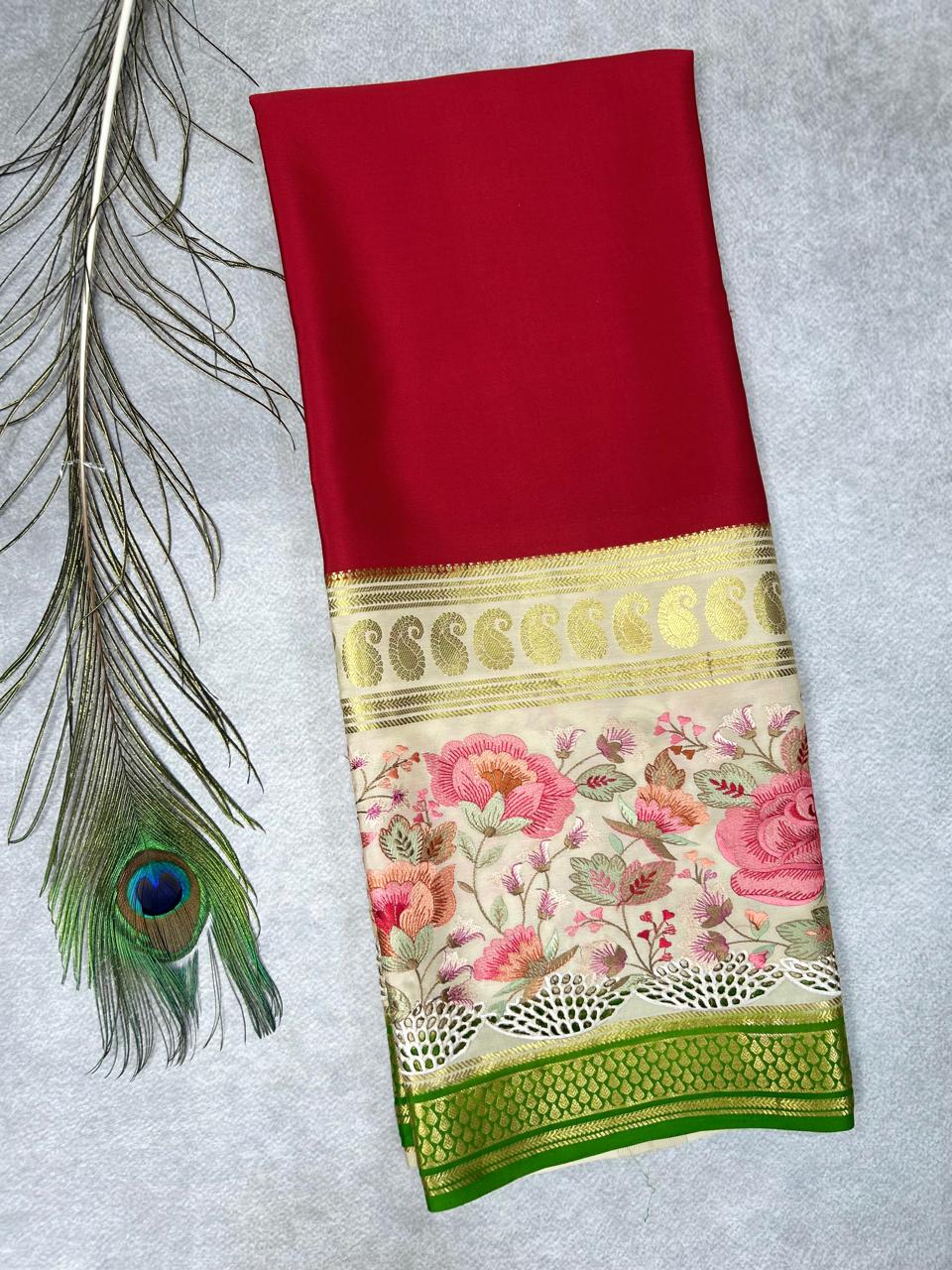 3D embrodiery pure mysore crepe silk-101 saree