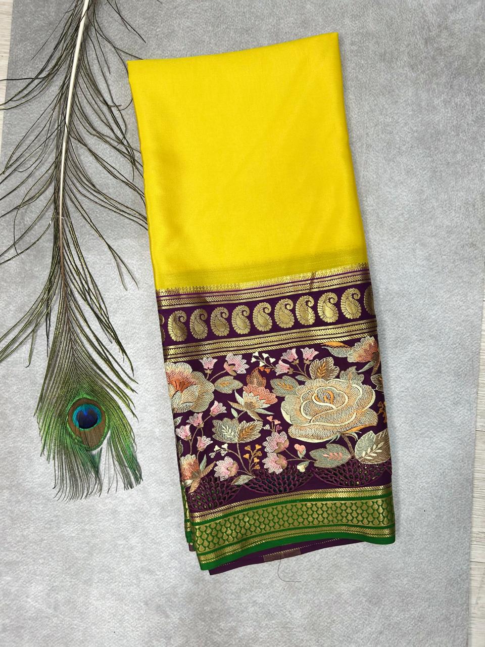 3D embrodiery pure mysore crepe silk-101 saree
