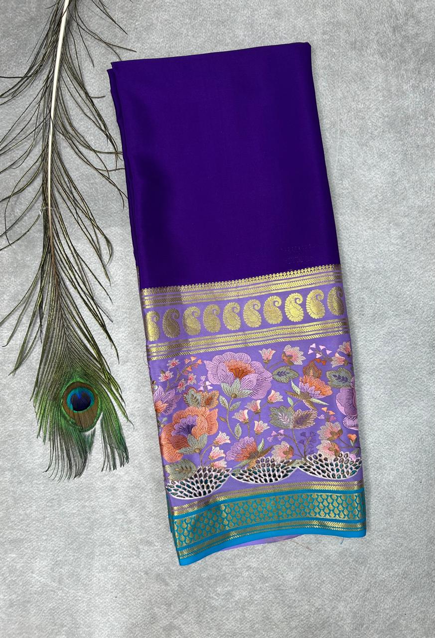 3D embrodiery pure mysore crepe silk-101 saree