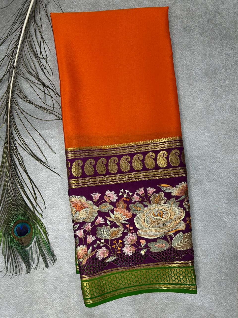 3D embrodiery pure mysore crepe silk-101 saree