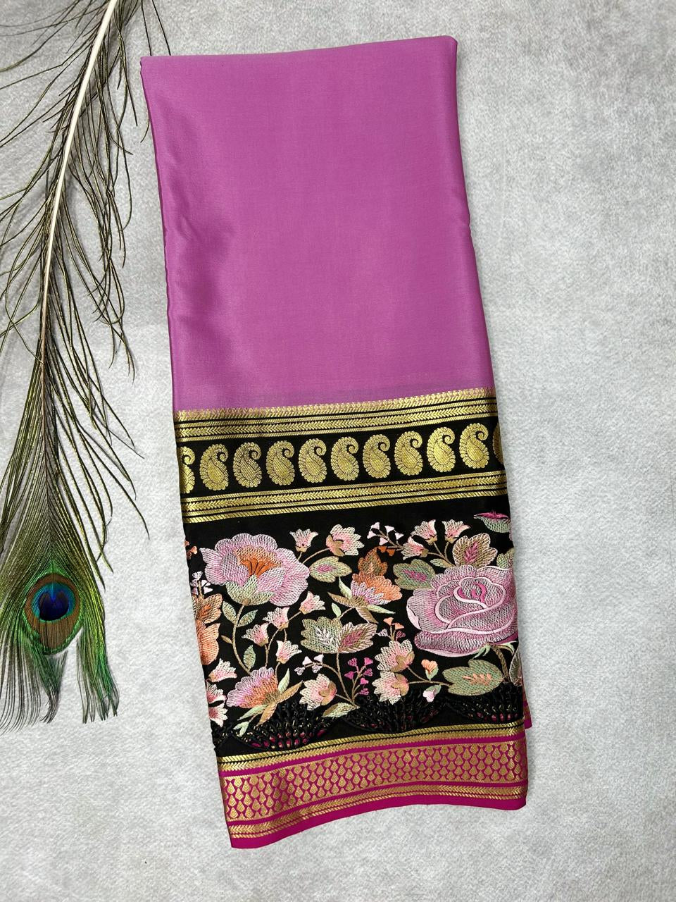 3D embrodiery pure mysore crepe silk-101 saree