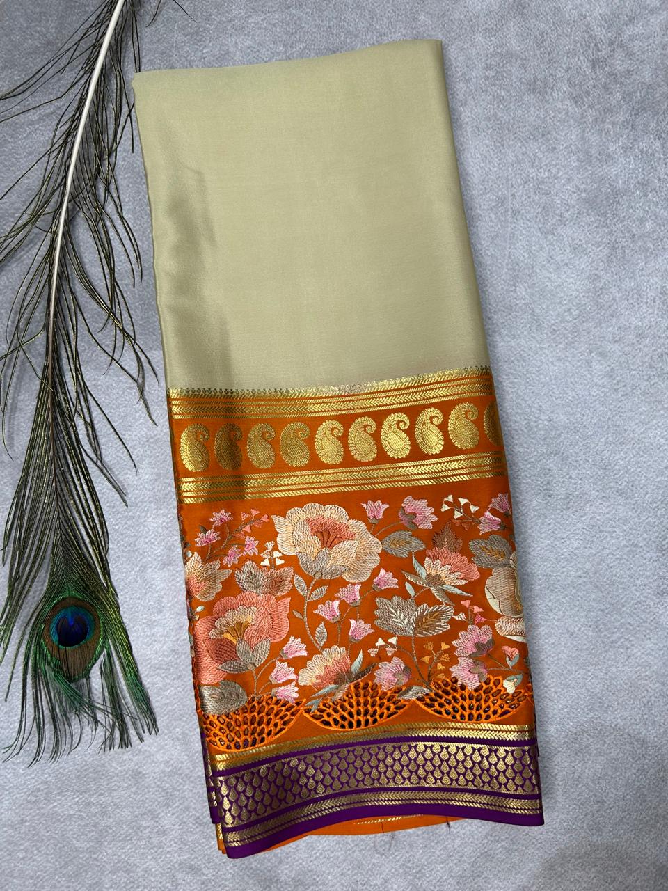 3D embrodiery pure mysore crepe silk-101 saree