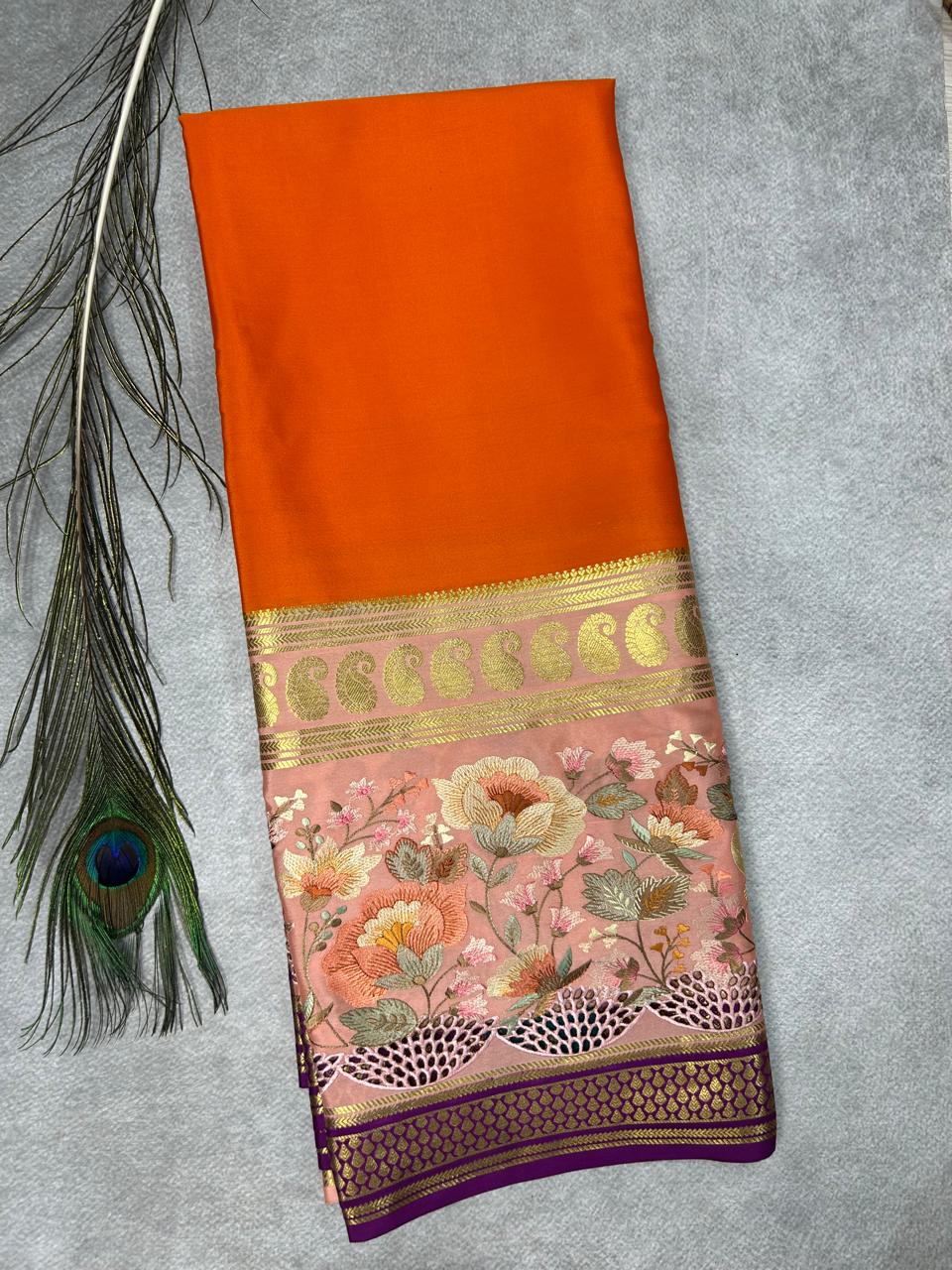 3D embrodiery pure mysore crepe silk-101 saree