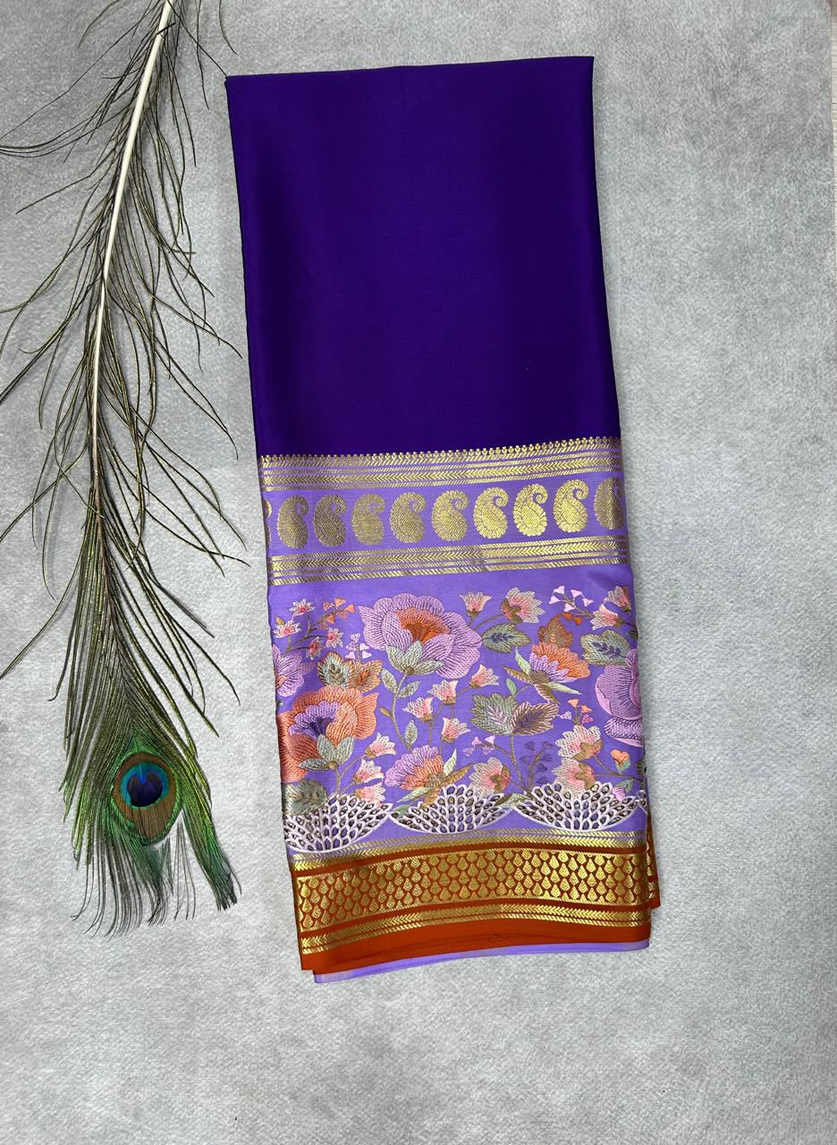 3D embrodiery pure mysore crepe silk-101 saree
