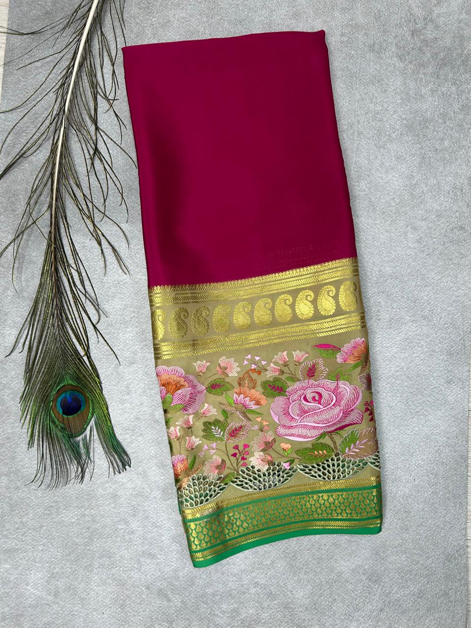 3D embrodiery pure mysore crepe silk-101 saree