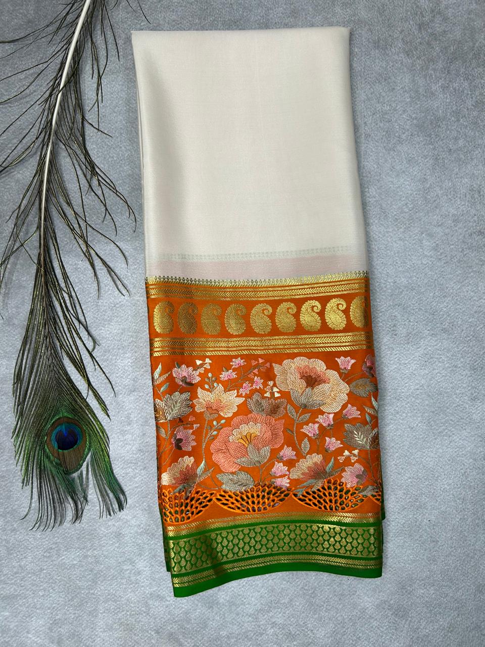 3D embrodiery pure mysore crepe silk-101 saree