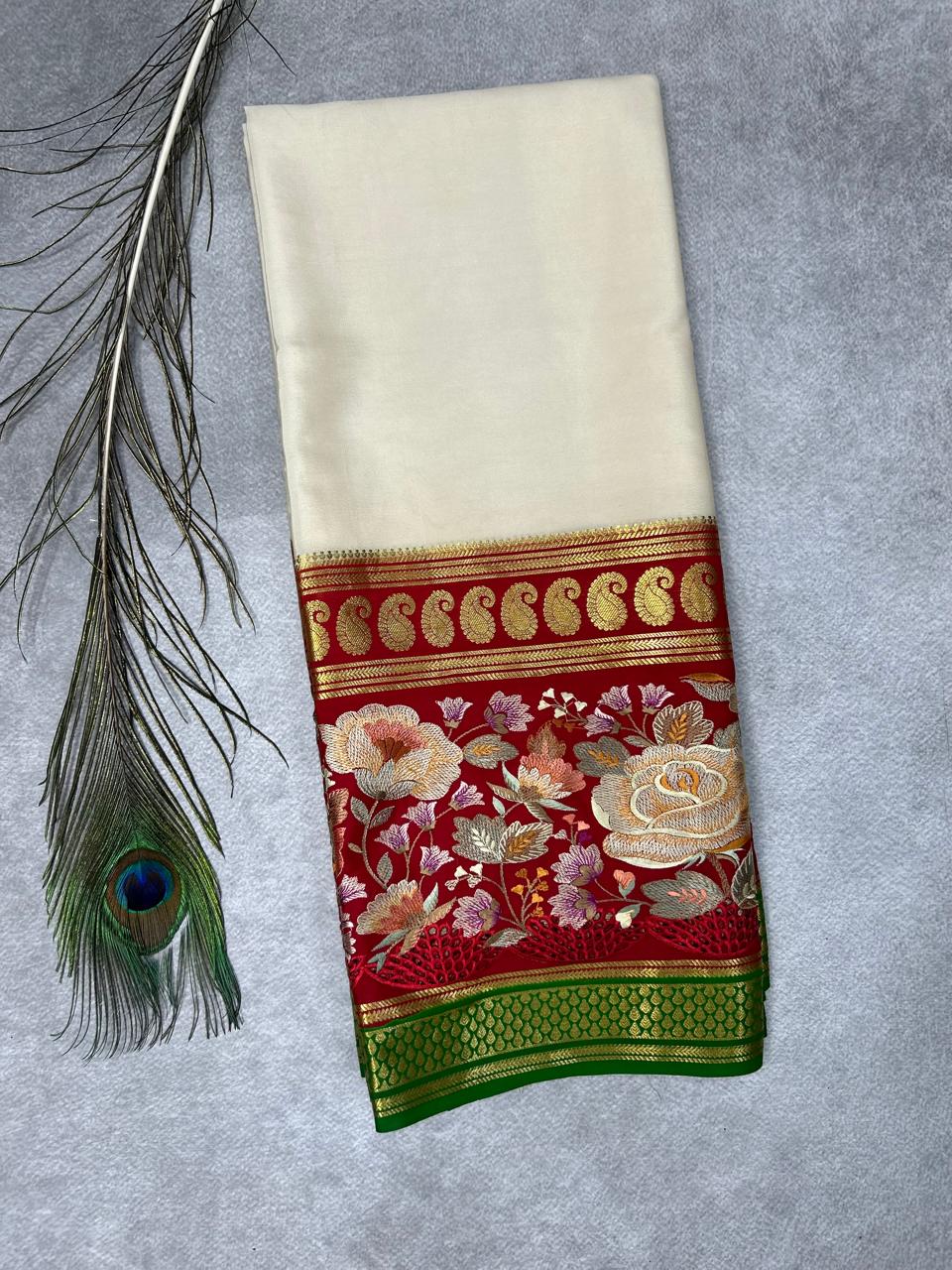 3D embrodiery pure mysore crepe silk-101 saree