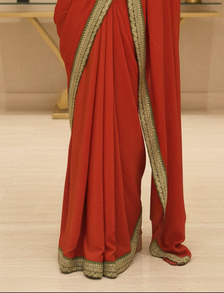 Rust Orange green crepe silk-101