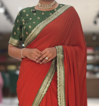 Rust Orange green crepe silk-101