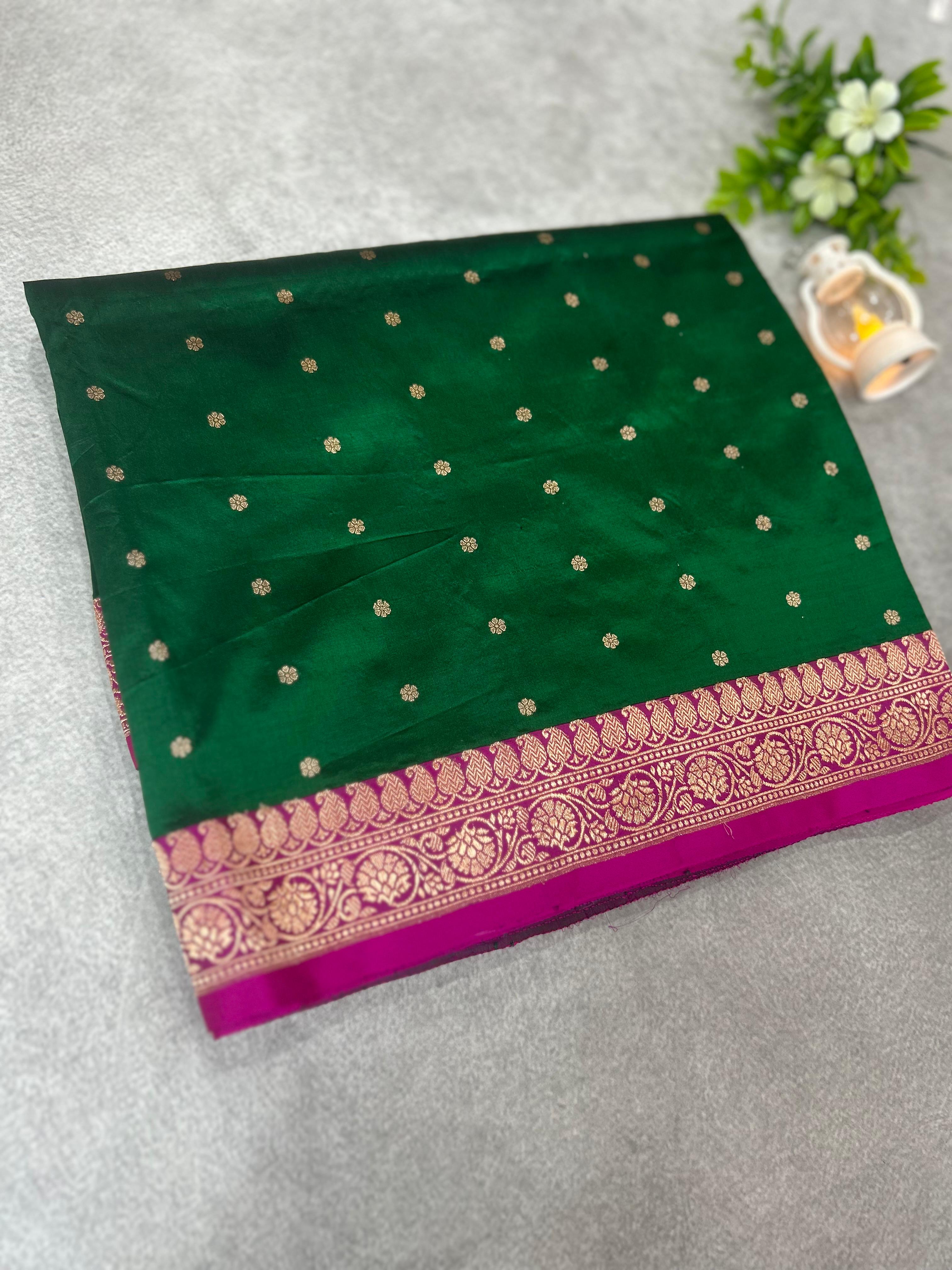 Bottle green n rani pink pure  benaras kathan silk-101 saree