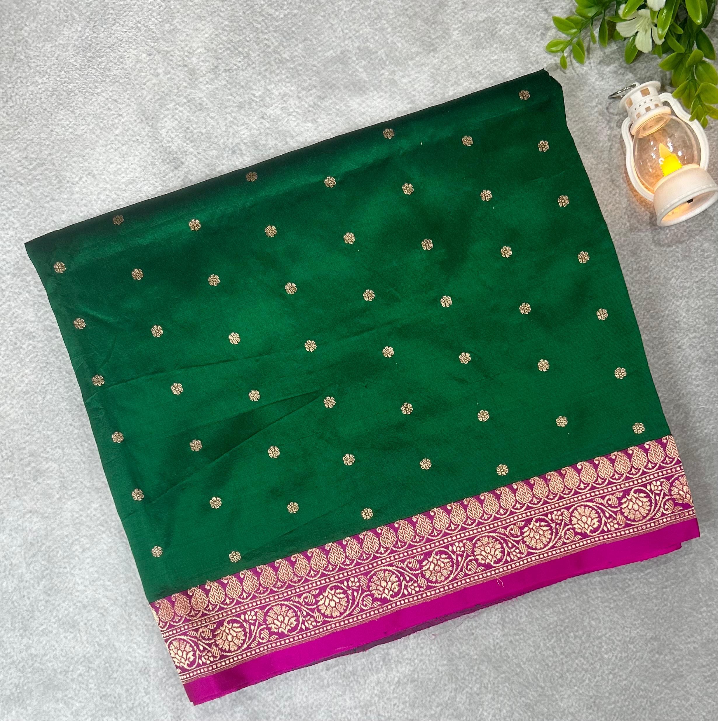 Bottle green n rani pink pure  benaras kathan silk-101 saree