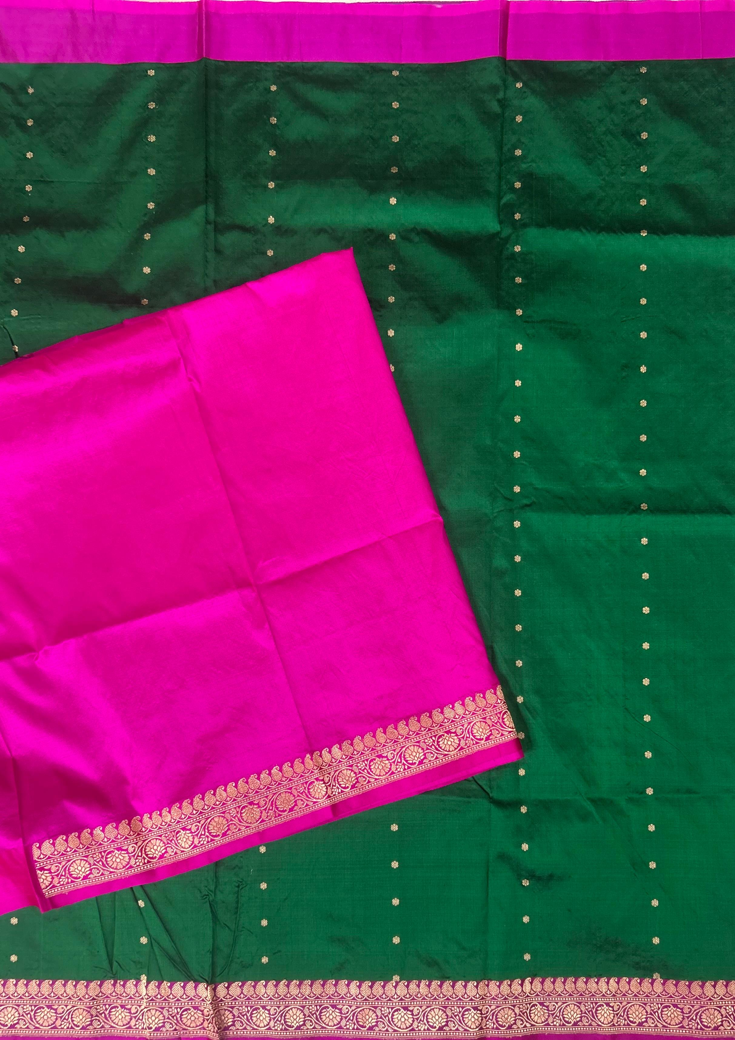 Bottle green n rani pink pure  benaras kathan silk-101 saree