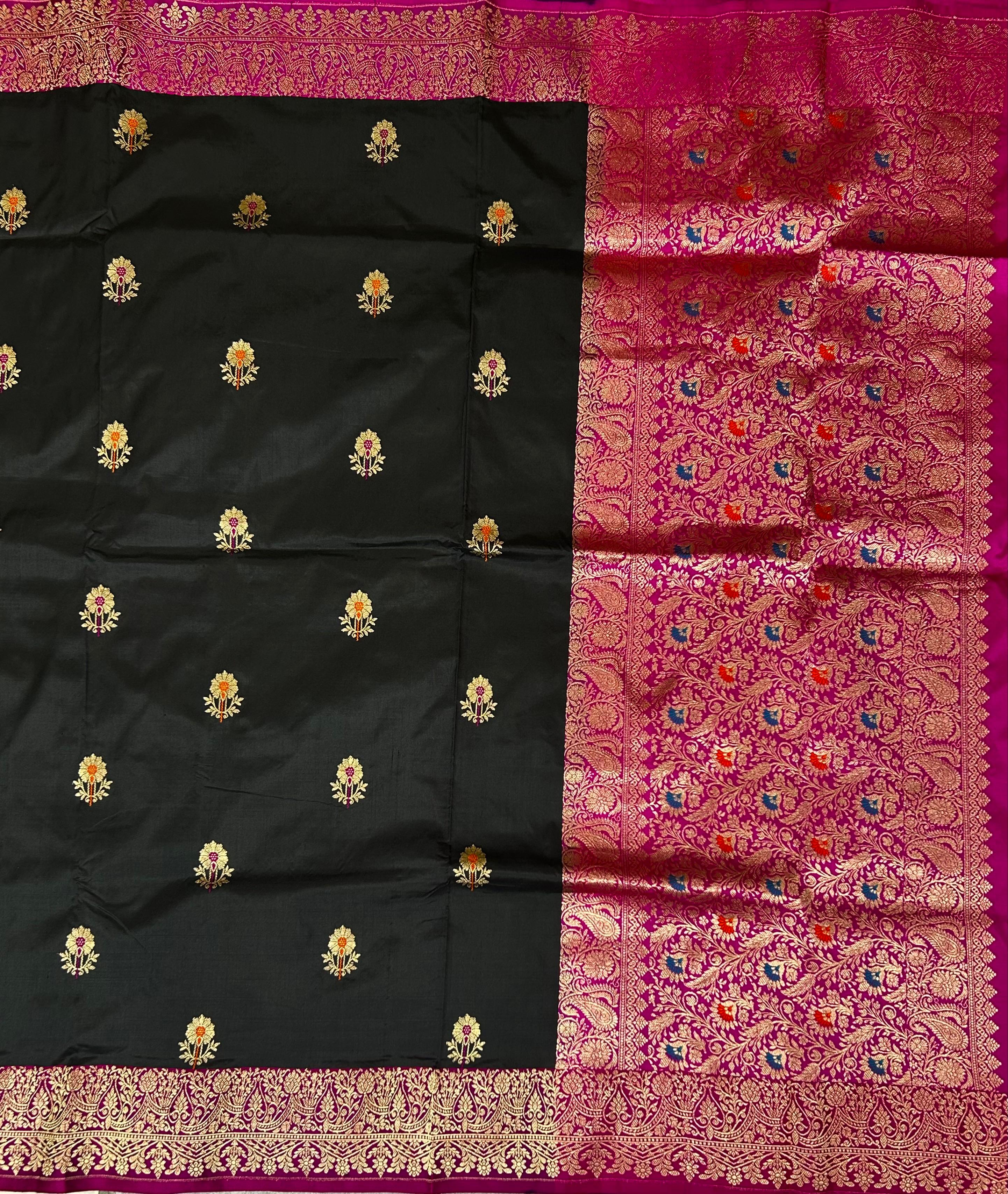 Black n rani pink meena work pure  benaras kathan silk-101 saree