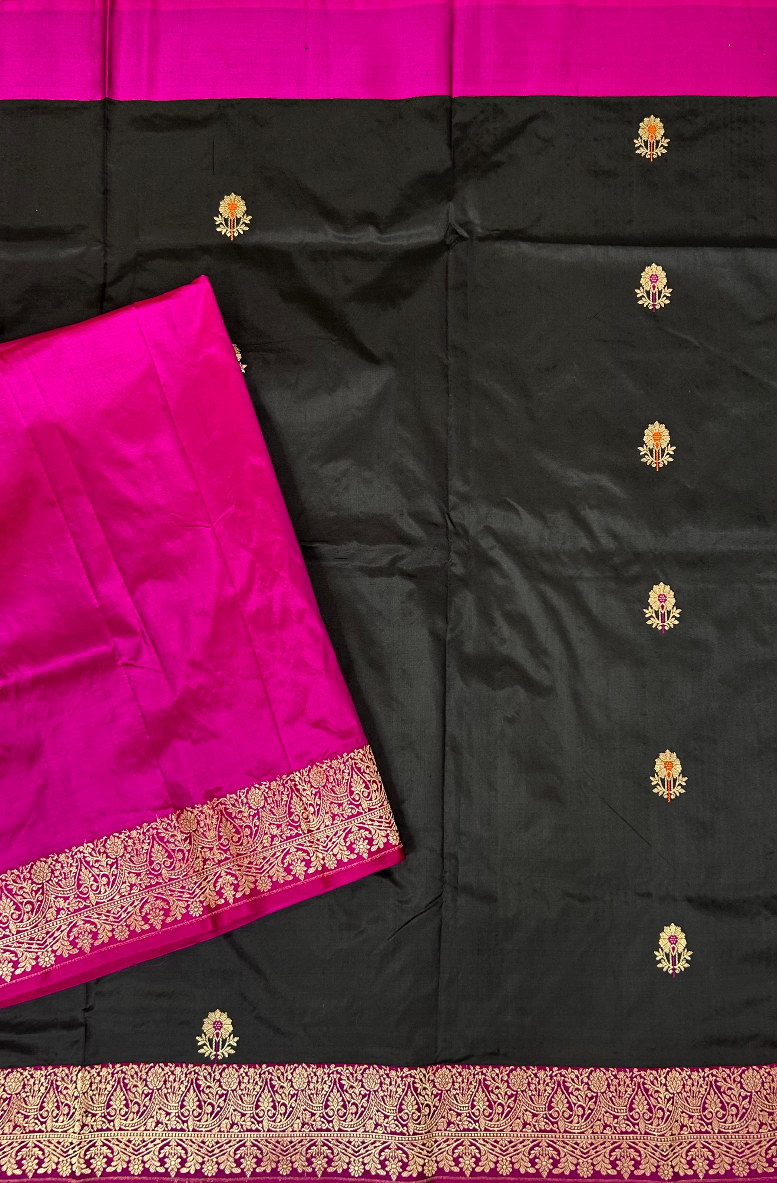 Black n rani pink meena work pure  benaras kathan silk-101 saree