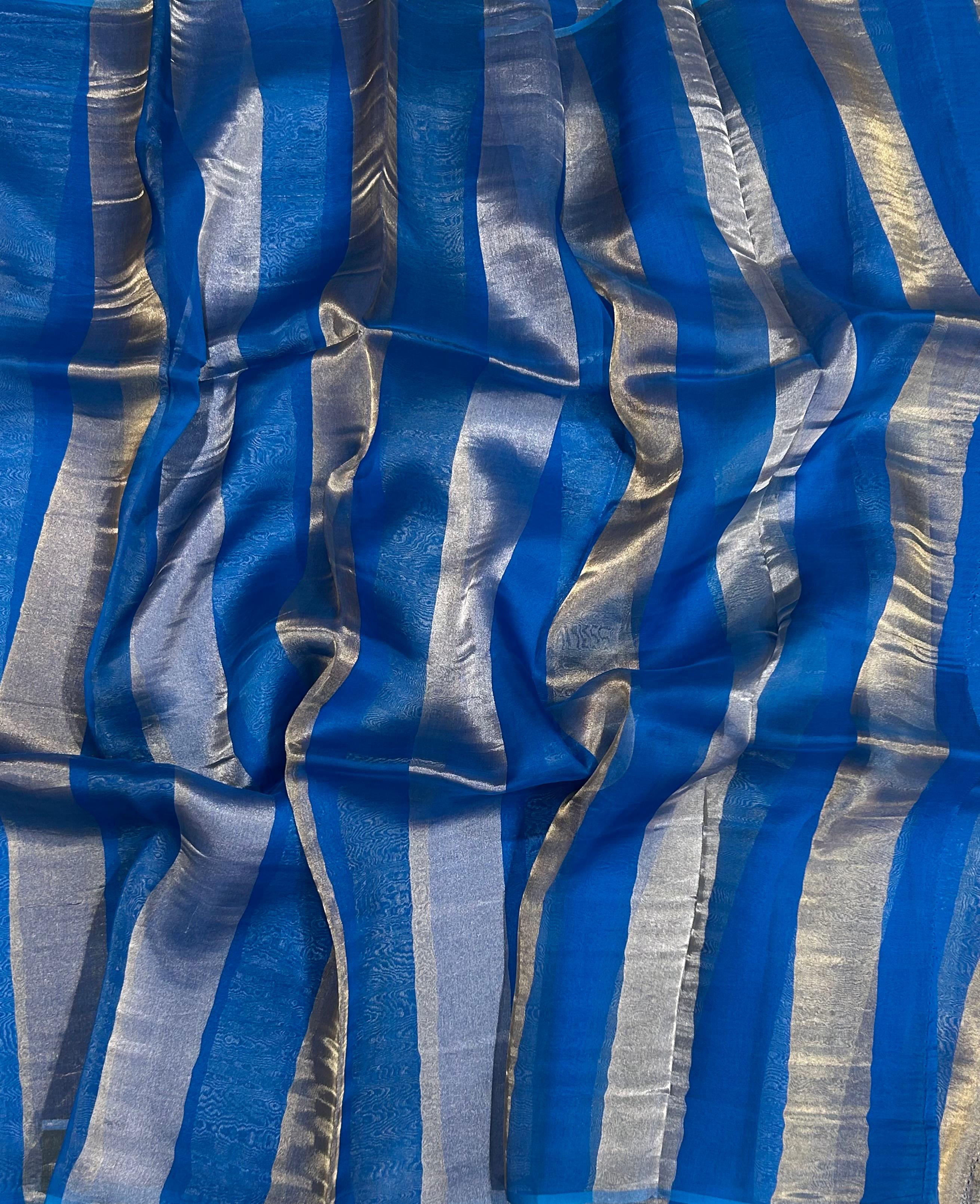 Blue-02 pure organza tissue -101 saree