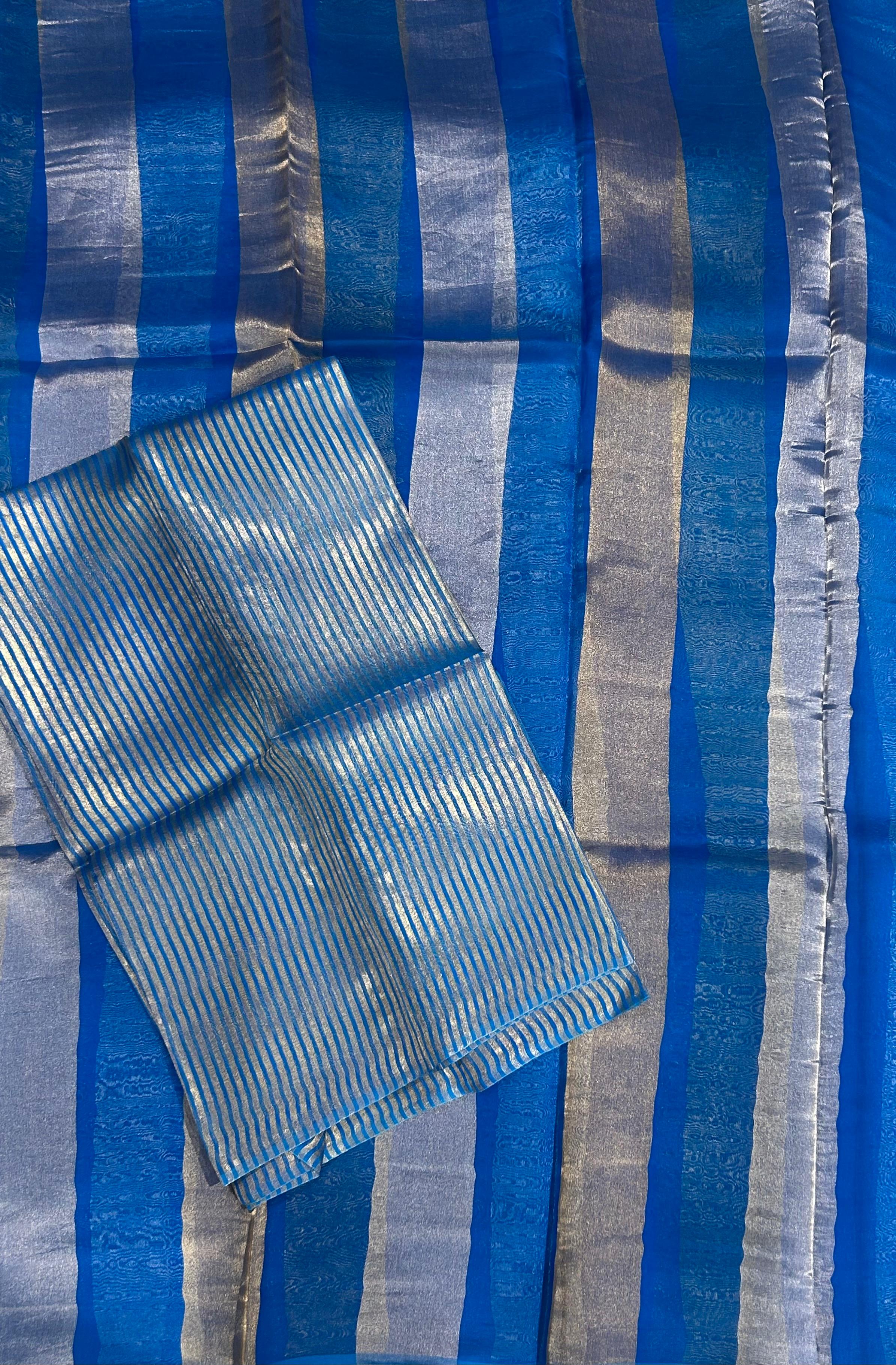 Blue-02 pure organza tissue -101 saree