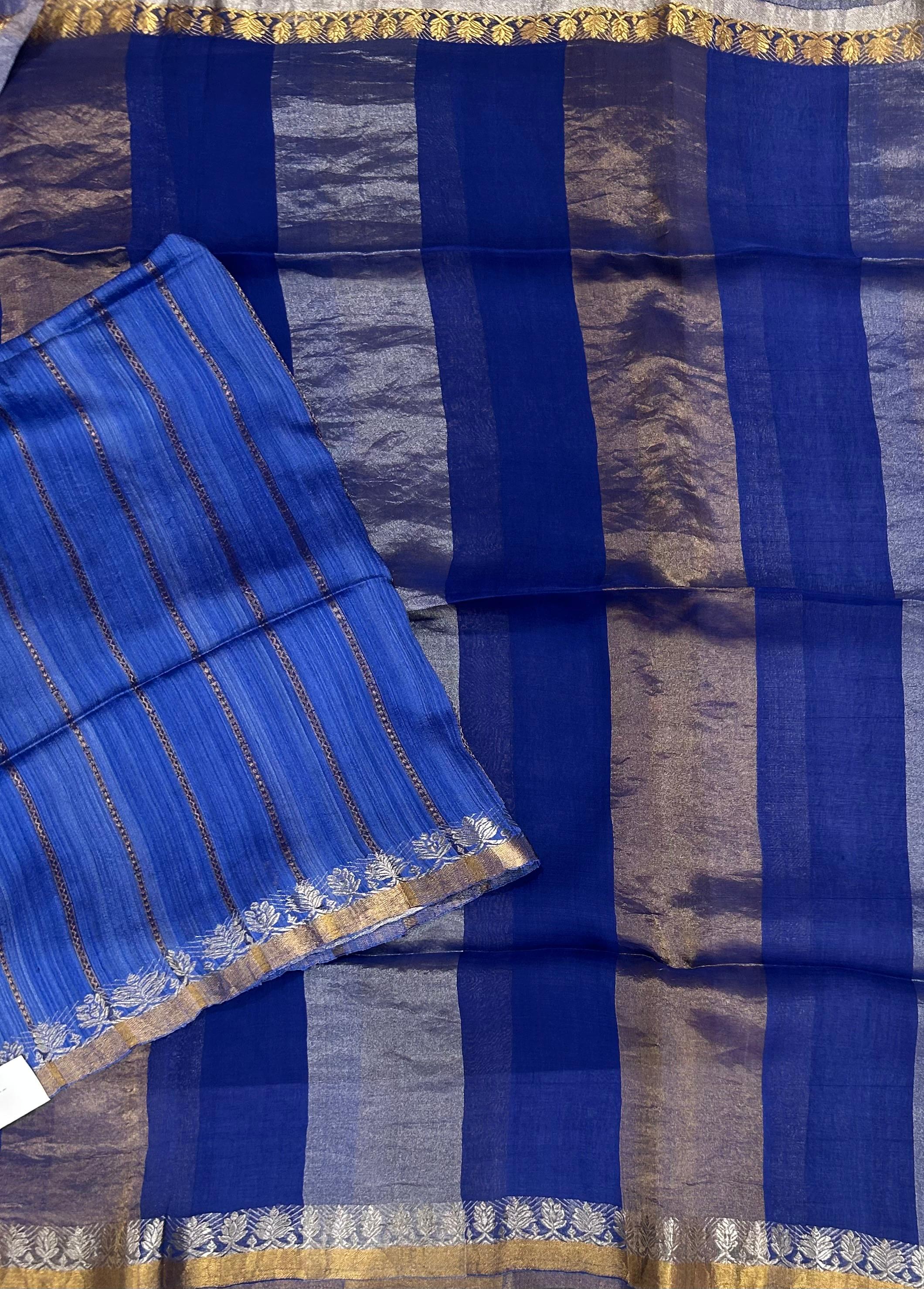 Blue pure organza tissue-101 saree