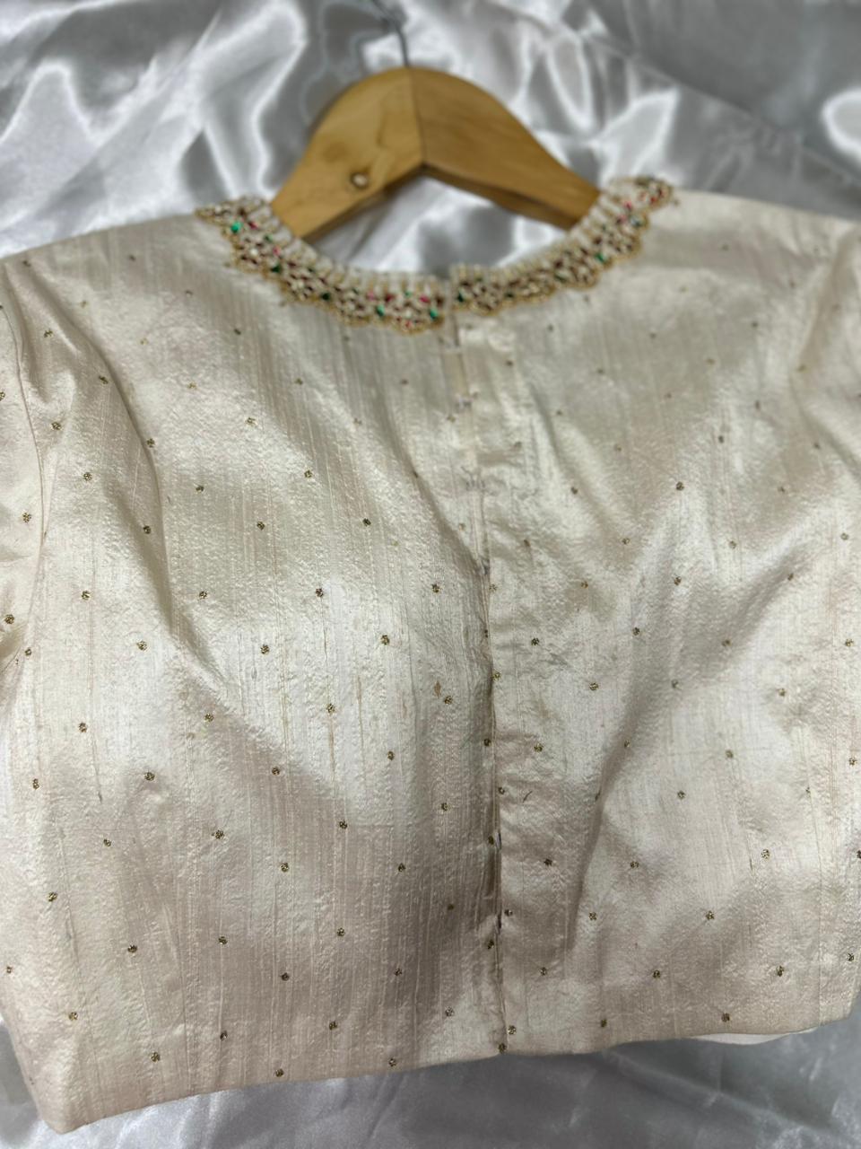 Cream pure raw silk hand work blouse 101