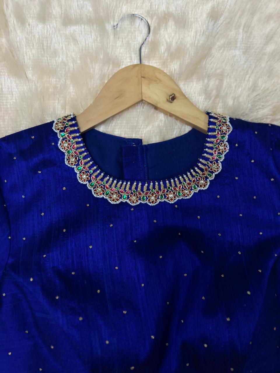Blue pure raw silk hand work blouse 101