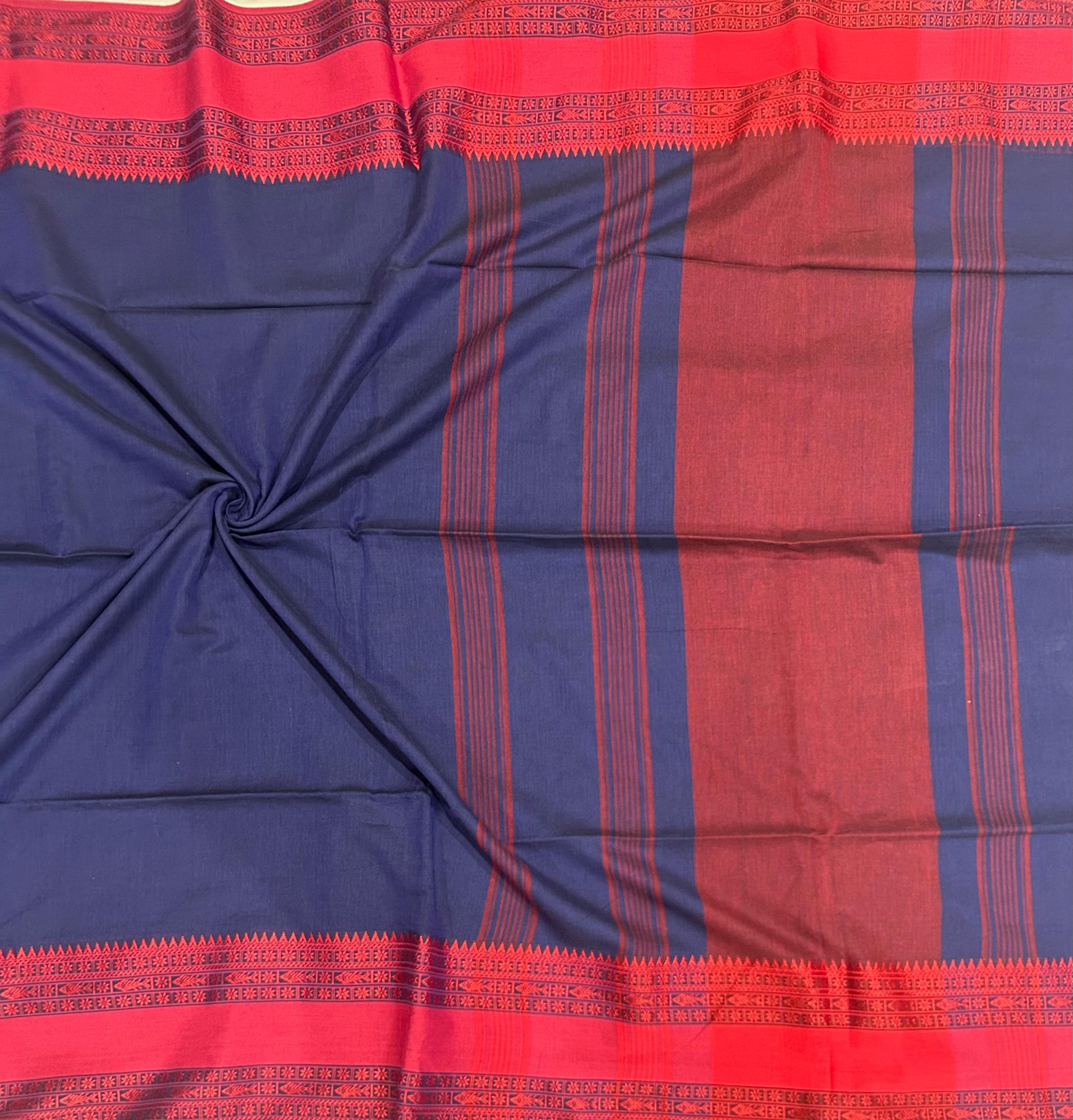 Blue n red Pure cotton saree 102