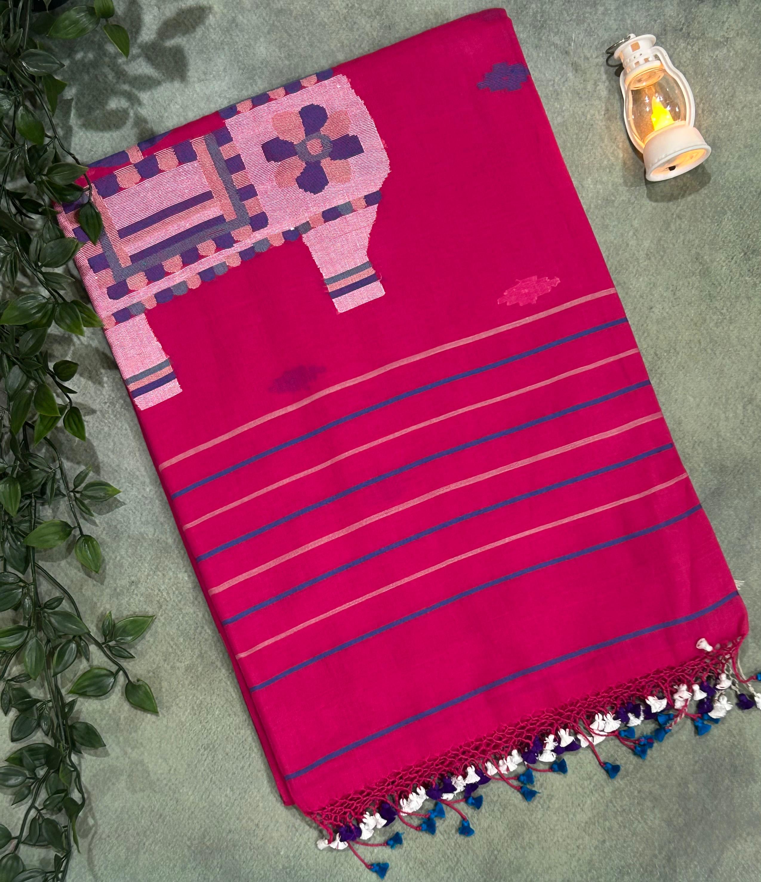 Pink n blue pure cotton saree 101